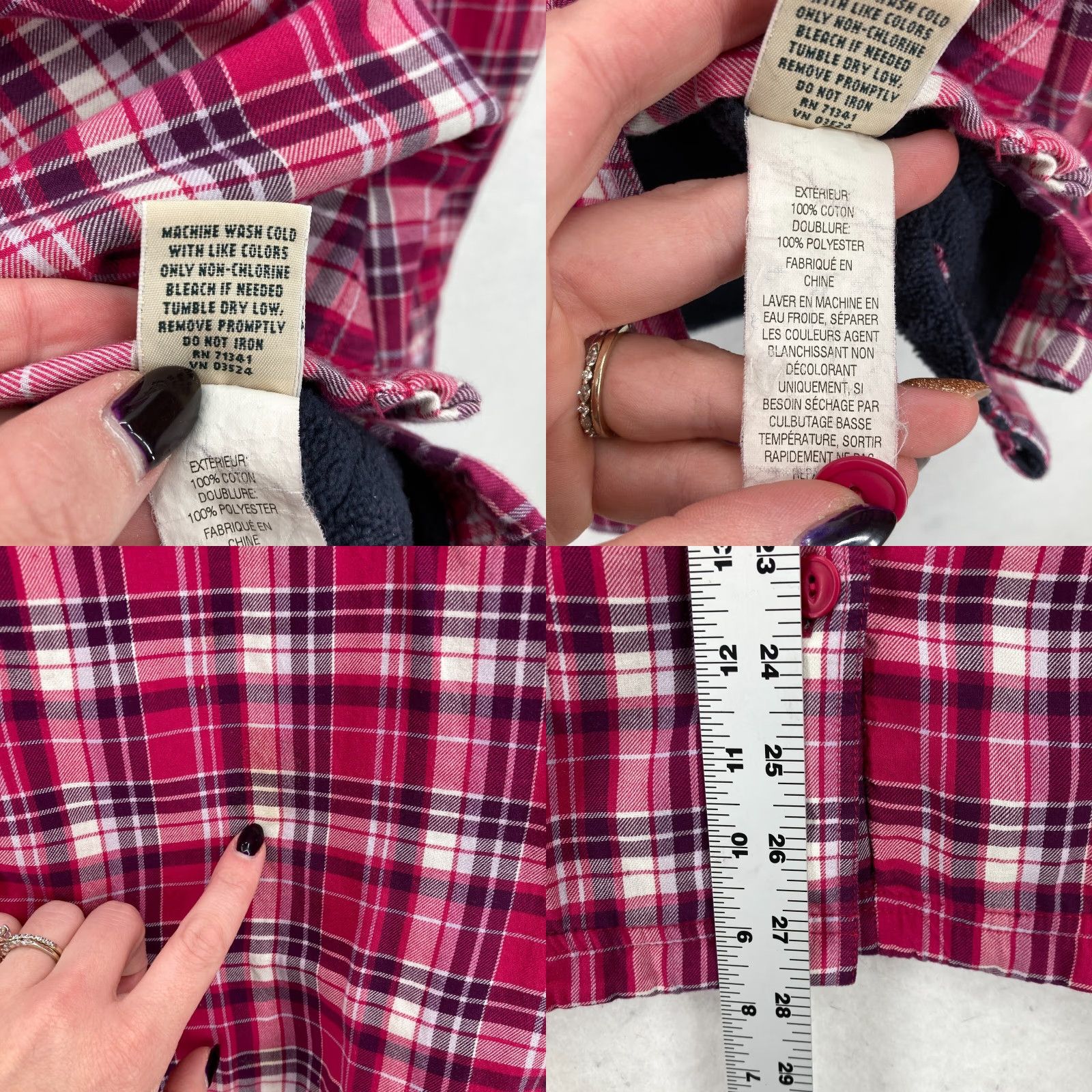 Vintage L.L. Bean Fleece Lined Shirt Jacket Shacket Women's Medium Pink Plaid Chore Camp Size M / US 6-8 / IT 42-44 - 8 Thumbnail