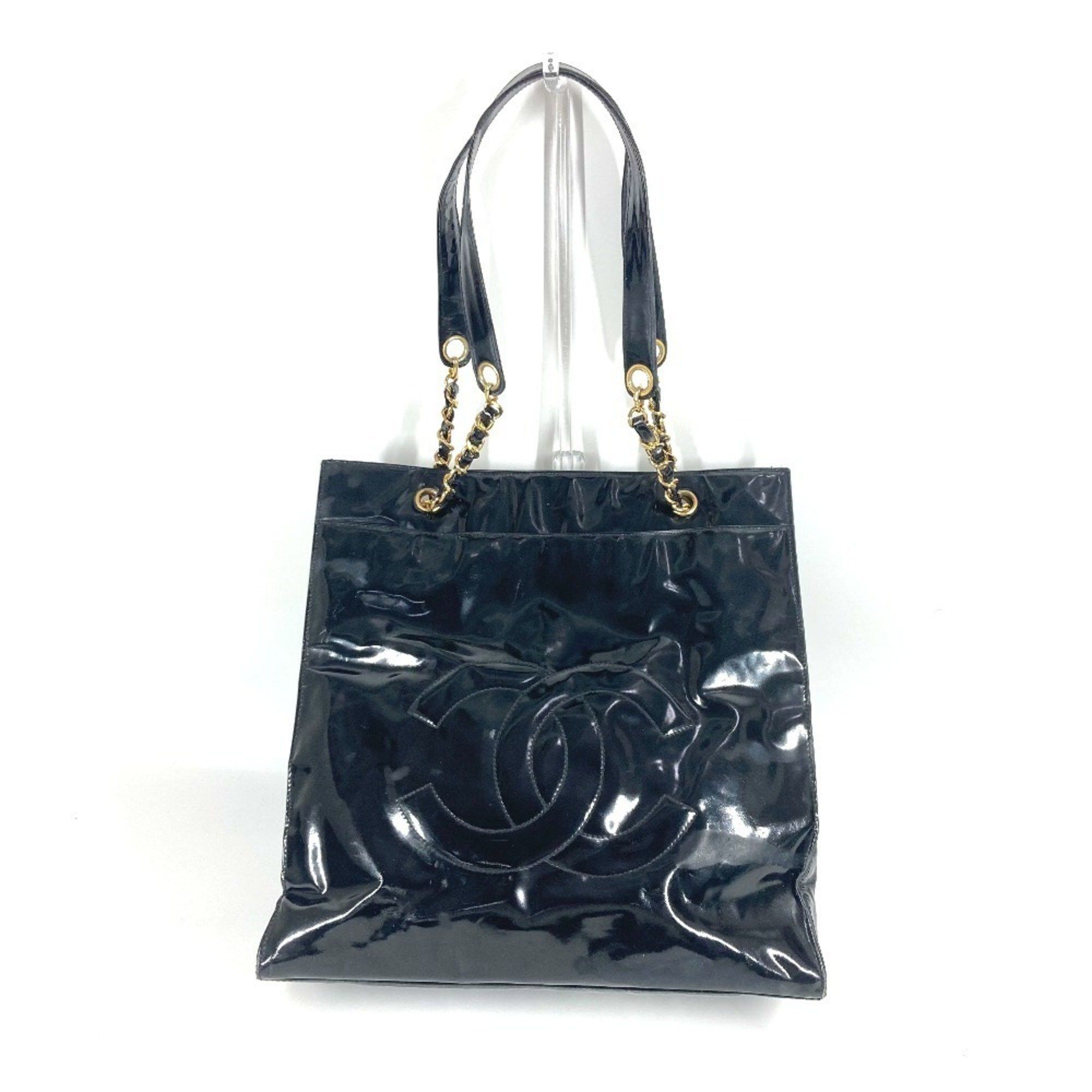 Chanel Shoulder Bag Deca Coco Cc Mark Double Chain Tote Patent Leather Women's Black