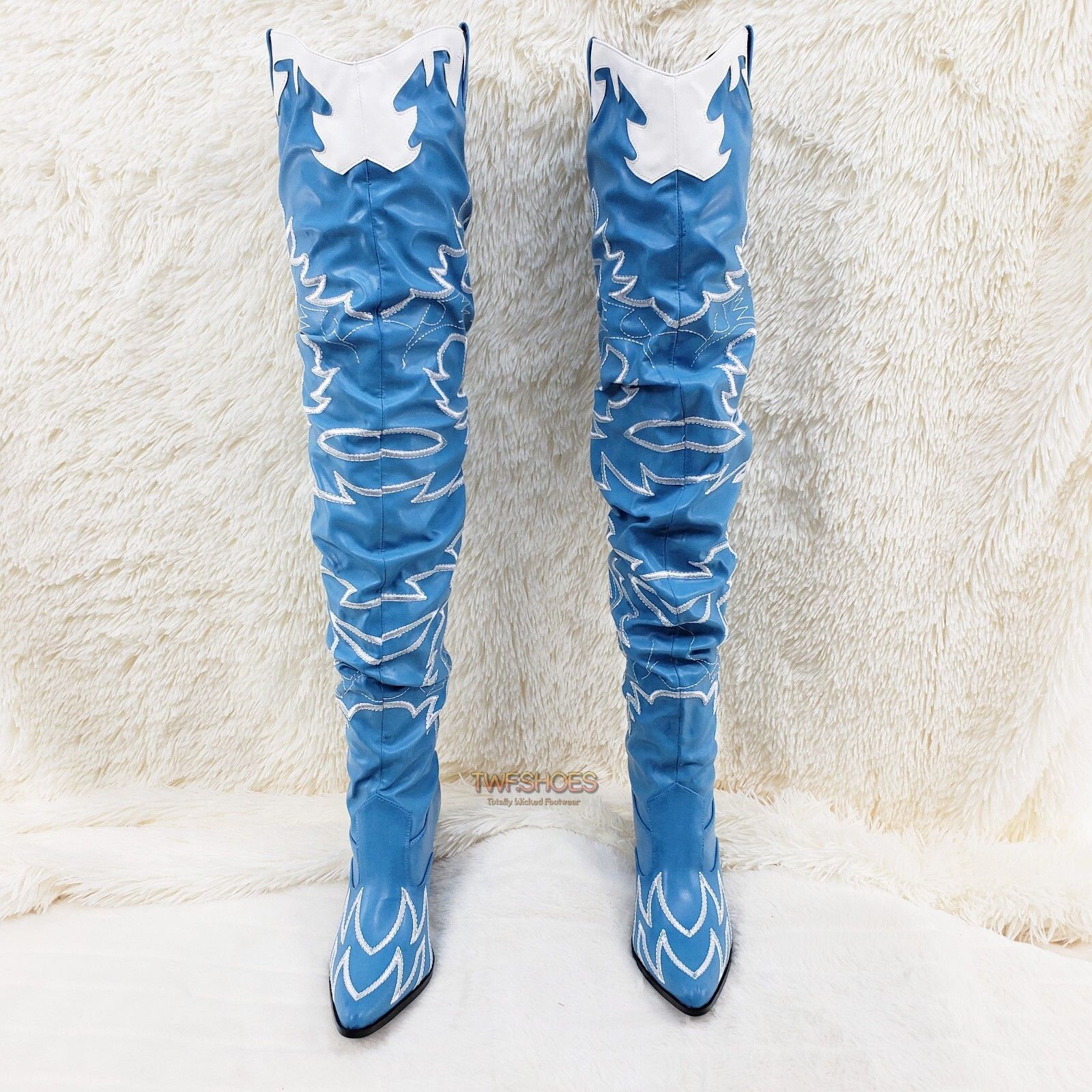 Other Kelsey 21 Rock Star Turquoise & White Western Slouch OTK Thi Size US 7 / IT 37 - 8 Thumbnail