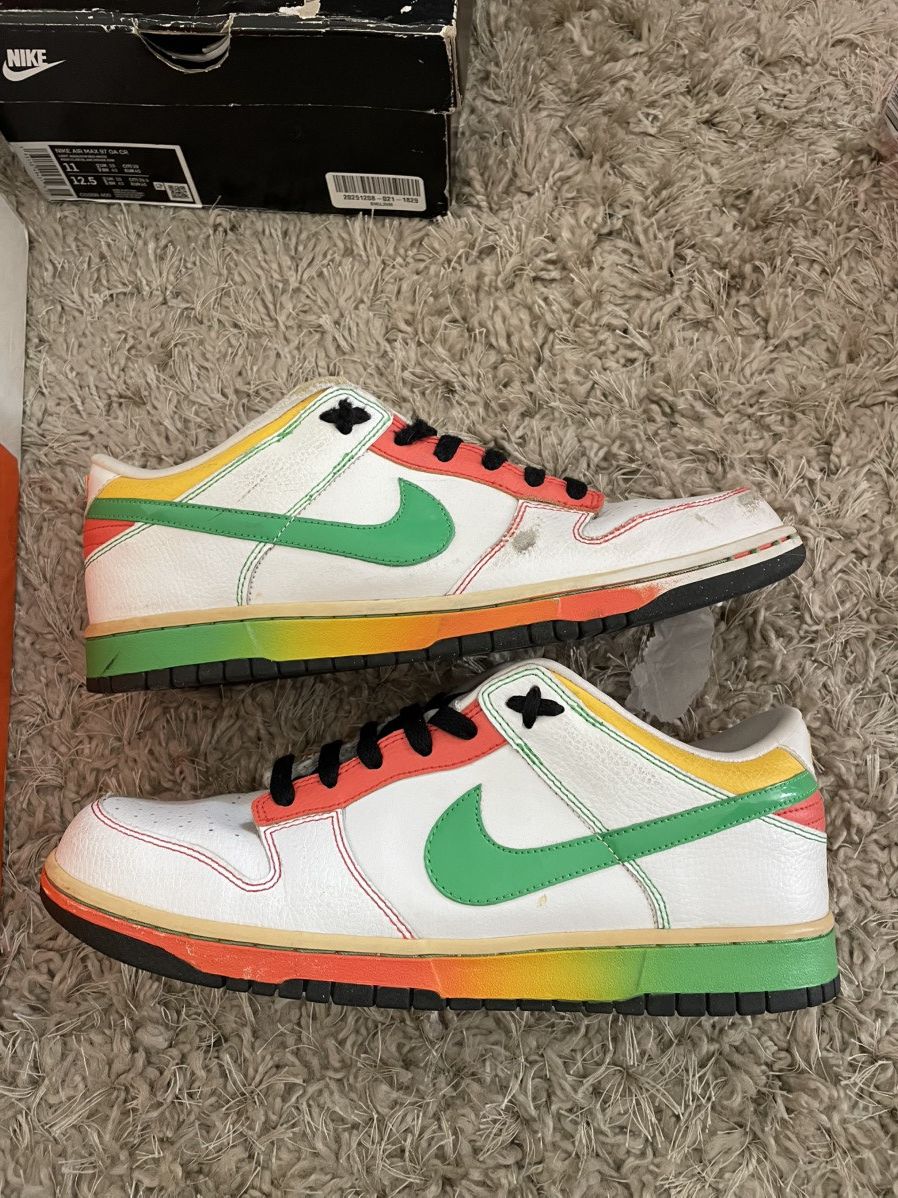 Nike SB Nike Dunk Low 6.0 White Rasta Size US 11 / EU 44 - 2 Thumbnail