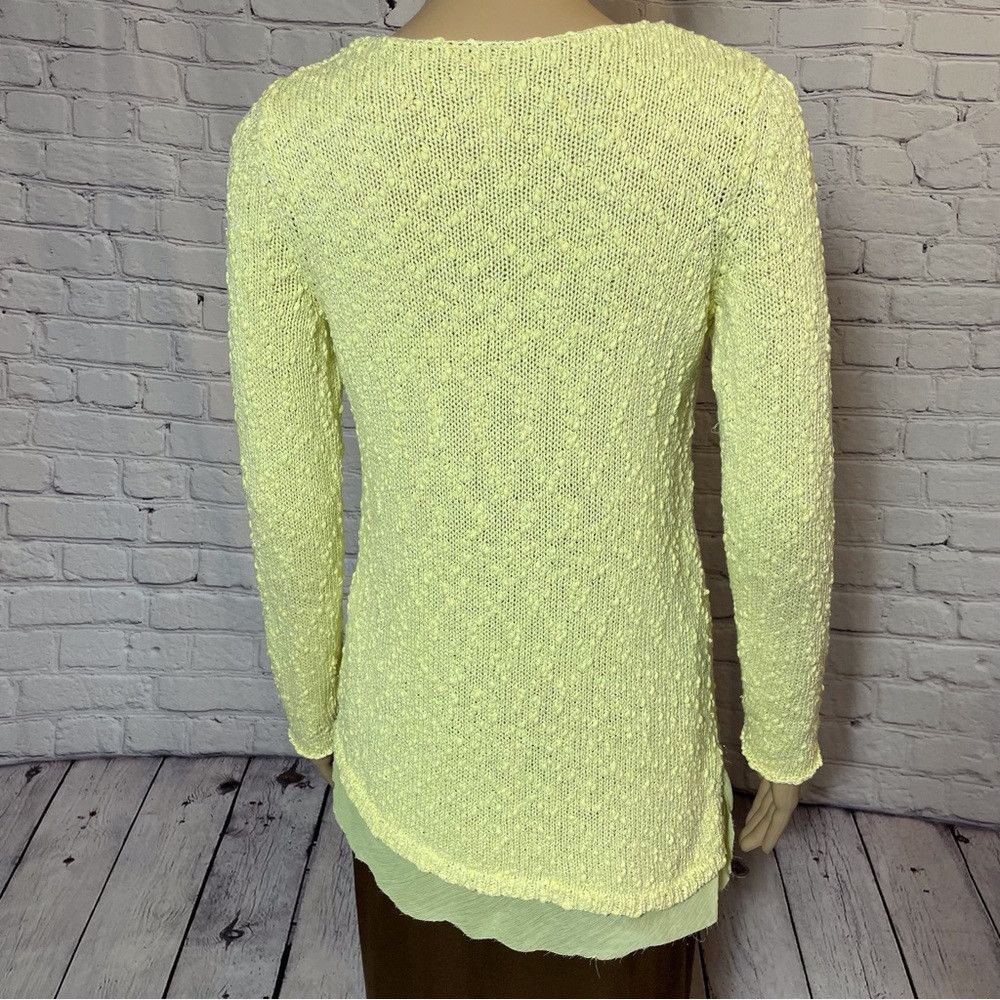 Chicos Chico's Asymmetrical Hem Abby Pullover Yellow Cotton Sweate Size S / US 4 / IT 40 - 4 Thumbnail