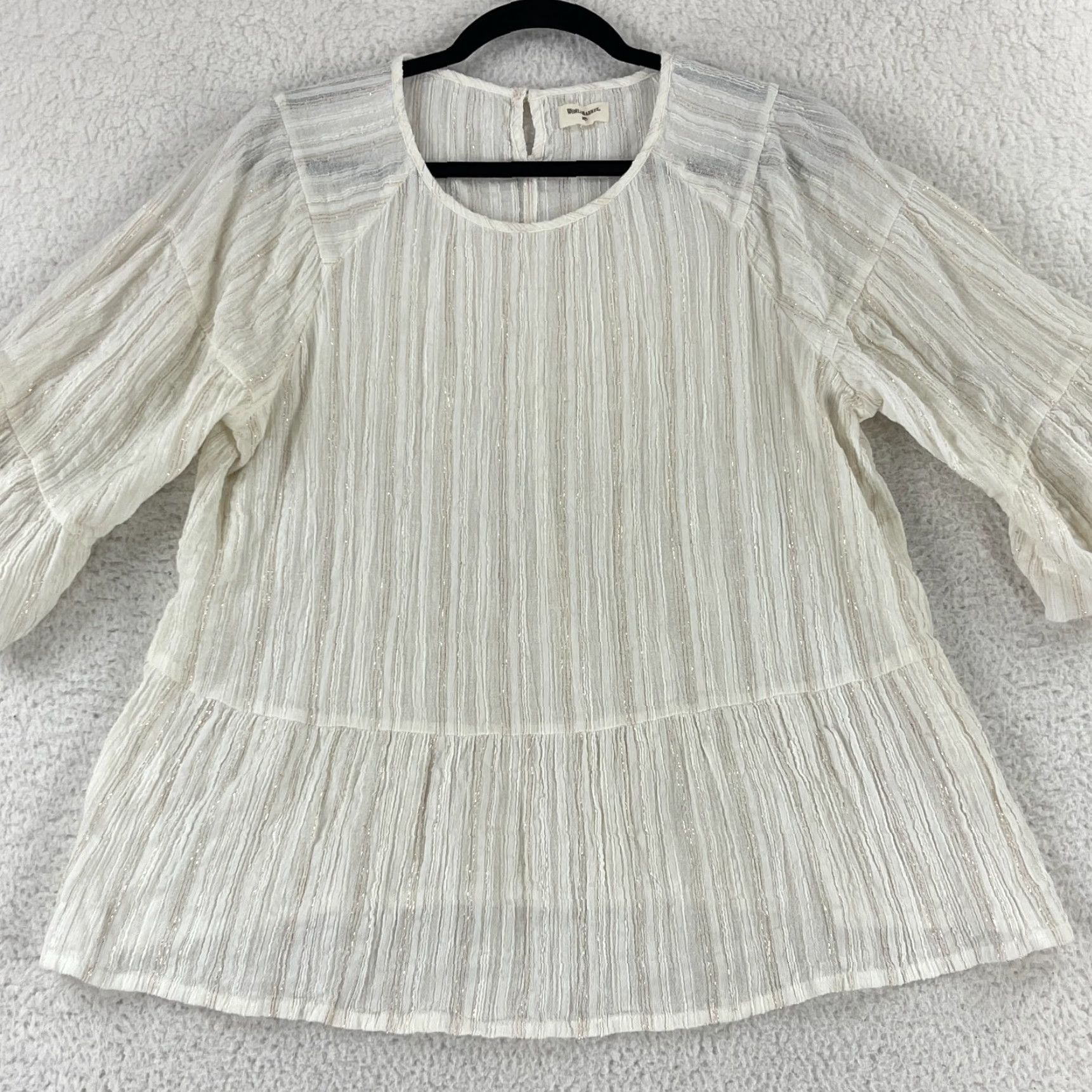 Vintage World Market Womens Medium Ivory Gold Metallic Peasant Shirt 3/4 Sleeve Pullover Size M / US 6-8 / IT 42-44 - 3 Thumbnail