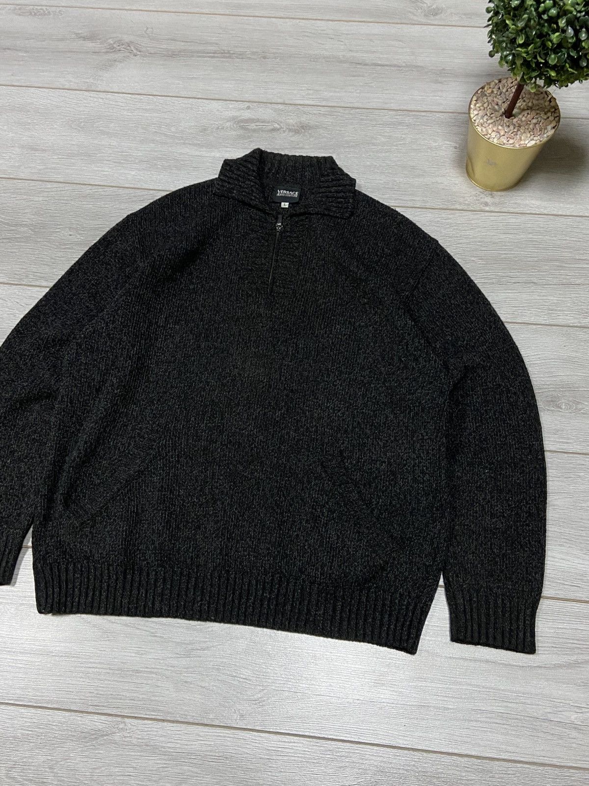 Versace × Versace Jeans Couture × Vintage Versace big logo 1/4 zip wool sweater vintage knitted Size US M / EU 48-50 / 2 - 6 Thumbnail