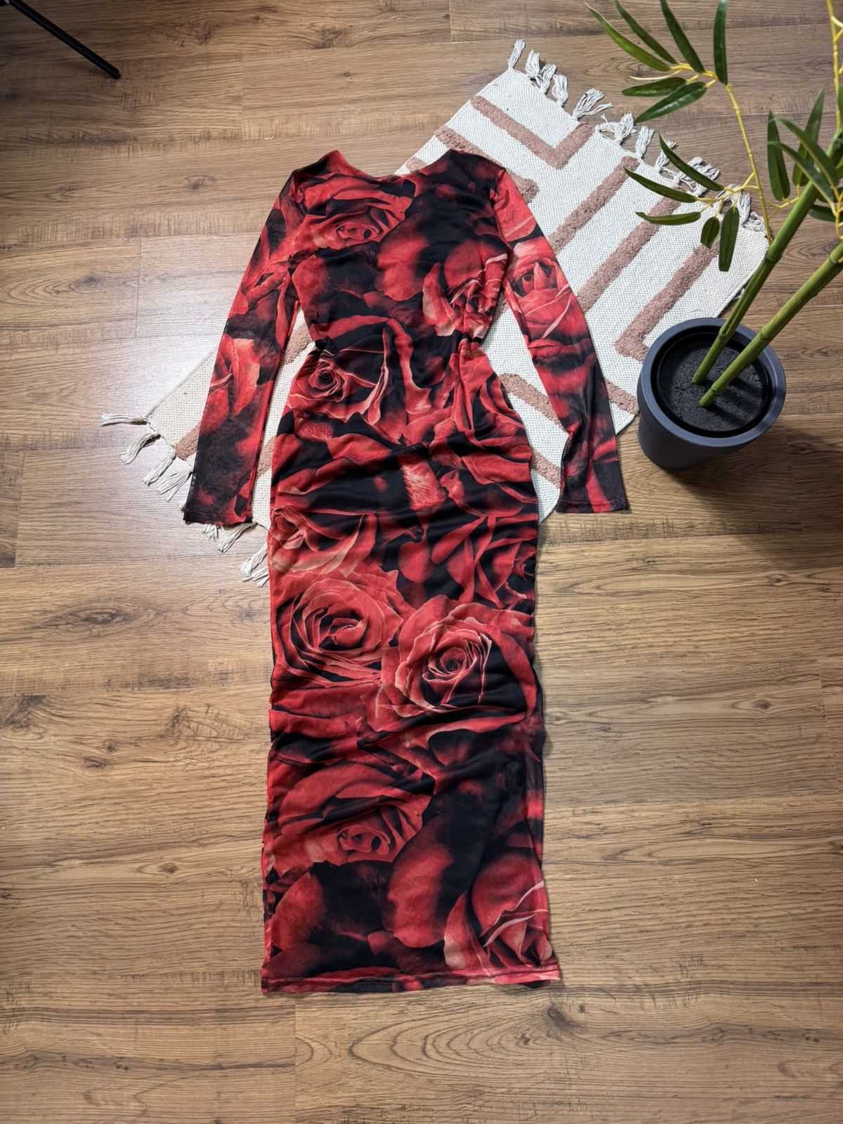 JEAN PAUL GAULTIER STYLE MESH OPEN BACK ROSES DRESS