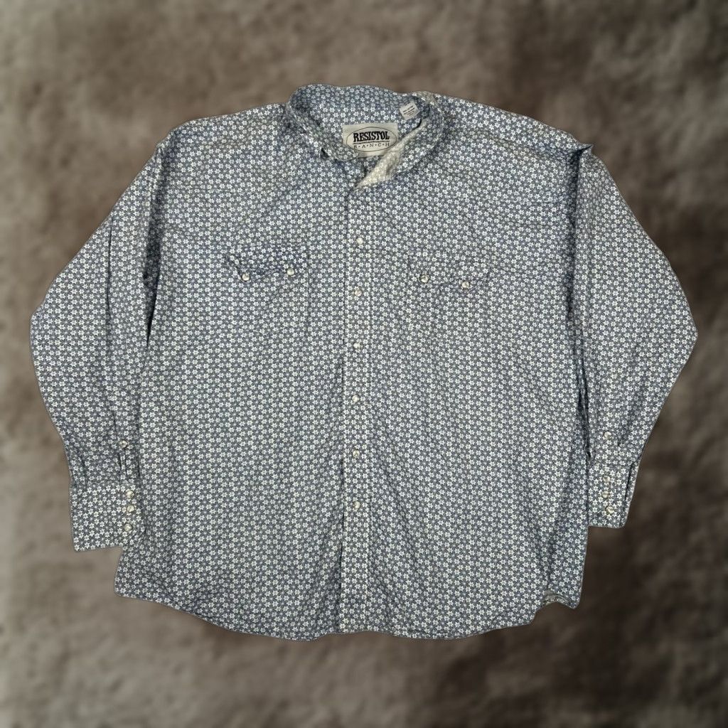 Vintage Resistol Ranch Shirt Mens 2XL Blue Geometric Western Snap Front Long Sleeve Size US XXL / EU 58 / 5 - 1 Thumbnail
