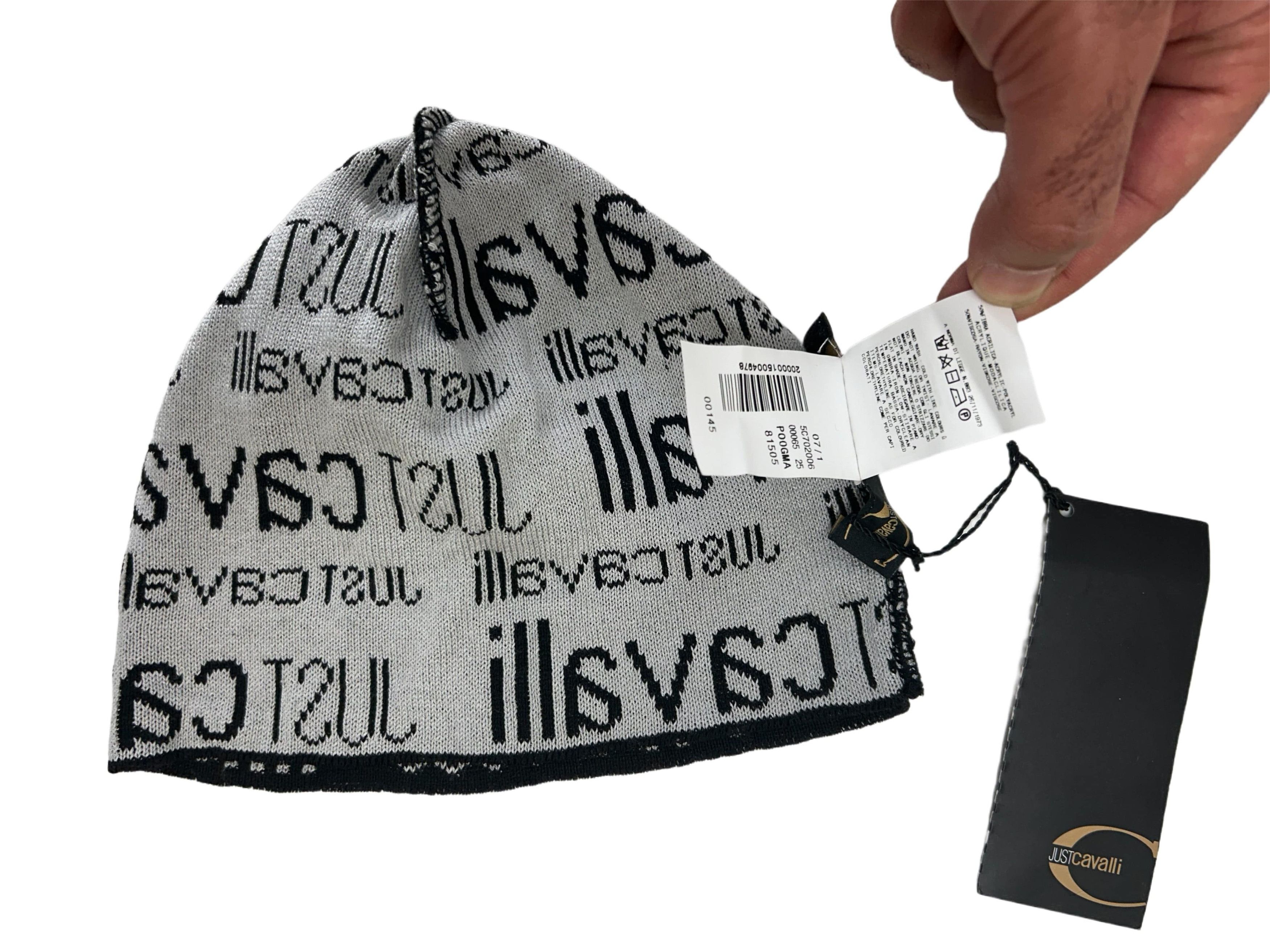 Just Cavalli Just Cavalli Black Wool Beanie With All Over Logo Details Size 34 - 4 Thumbnail