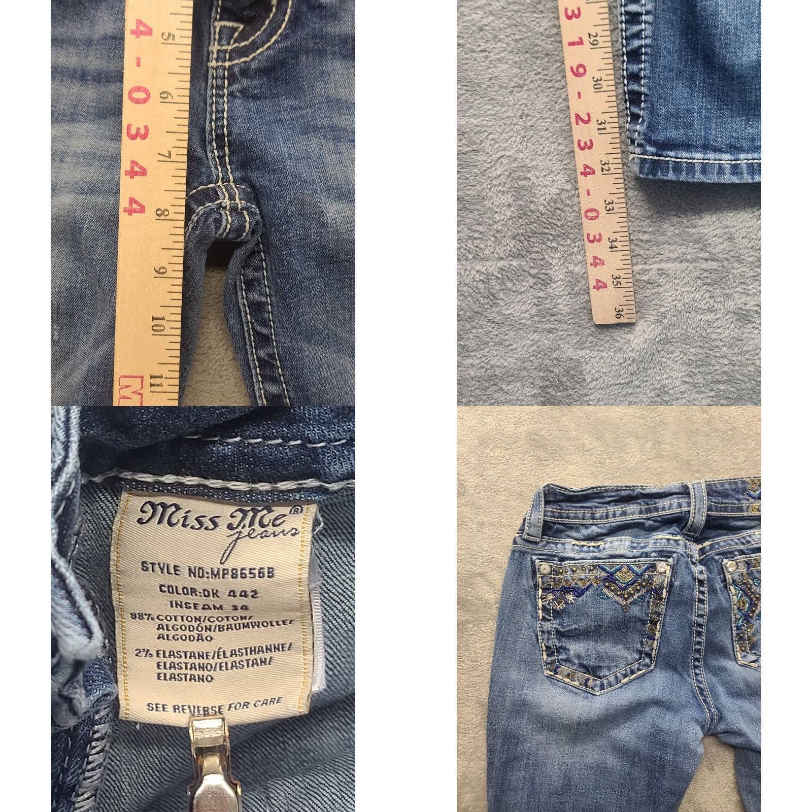 Miss Me Miss Me Jeans Womens 28x32 Regular Fit Boot Cut Mid Rise Aztec Distressed Denim Size 28" / US 6 / IT 42 - 8 Thumbnail