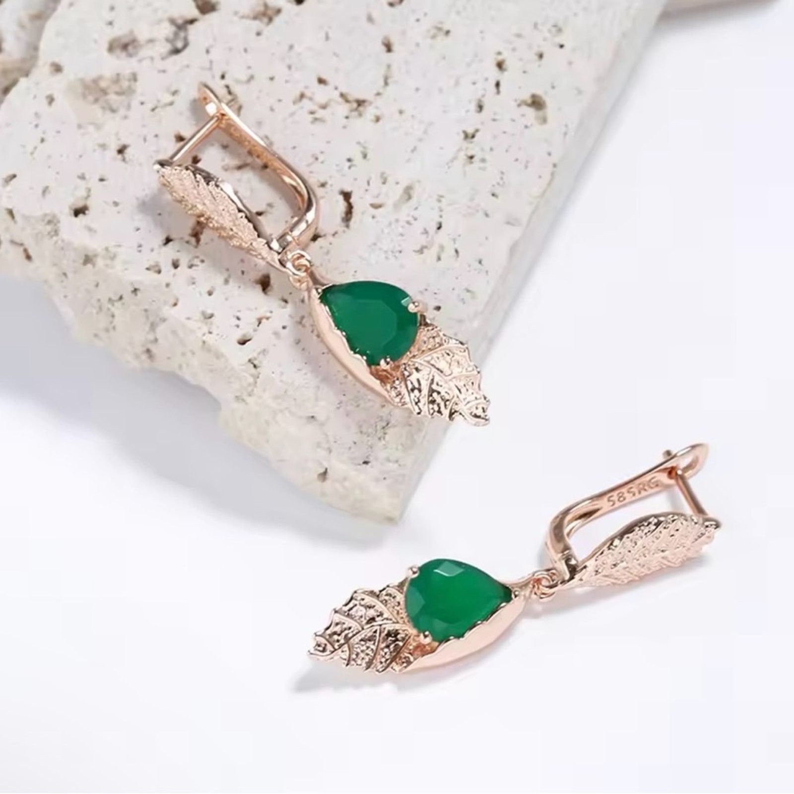 Other New 858 Rose Gold Plated Green Leaf Drop Dangle Earrings Size ONE SIZE - 6 Thumbnail