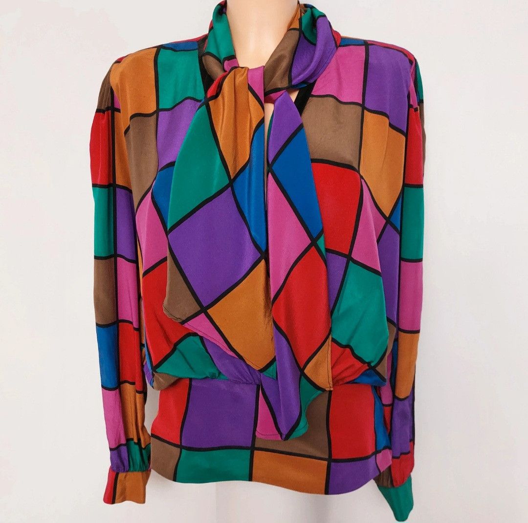 Vintage Stanner München silk blouse + neck tie set Size XL / US 12-14 / IT 48-50 - 2 Thumbnail