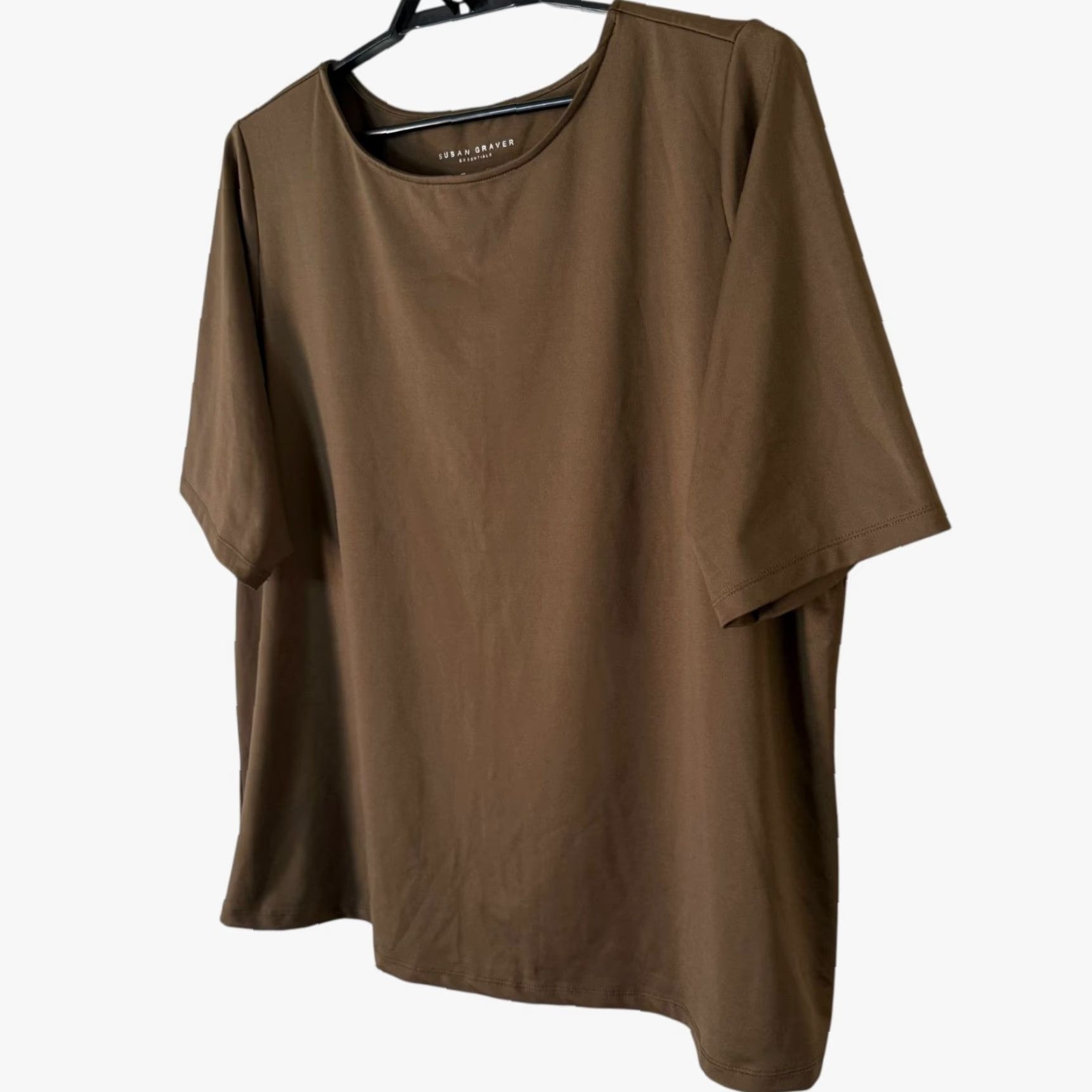 Vintage Susan Graver Essential Butterknit Elbow Sleeve Bateau Neck Top Women's 2X Brown Size XXL / US 16-18 / IT 52-54 - 2 Thumbnail