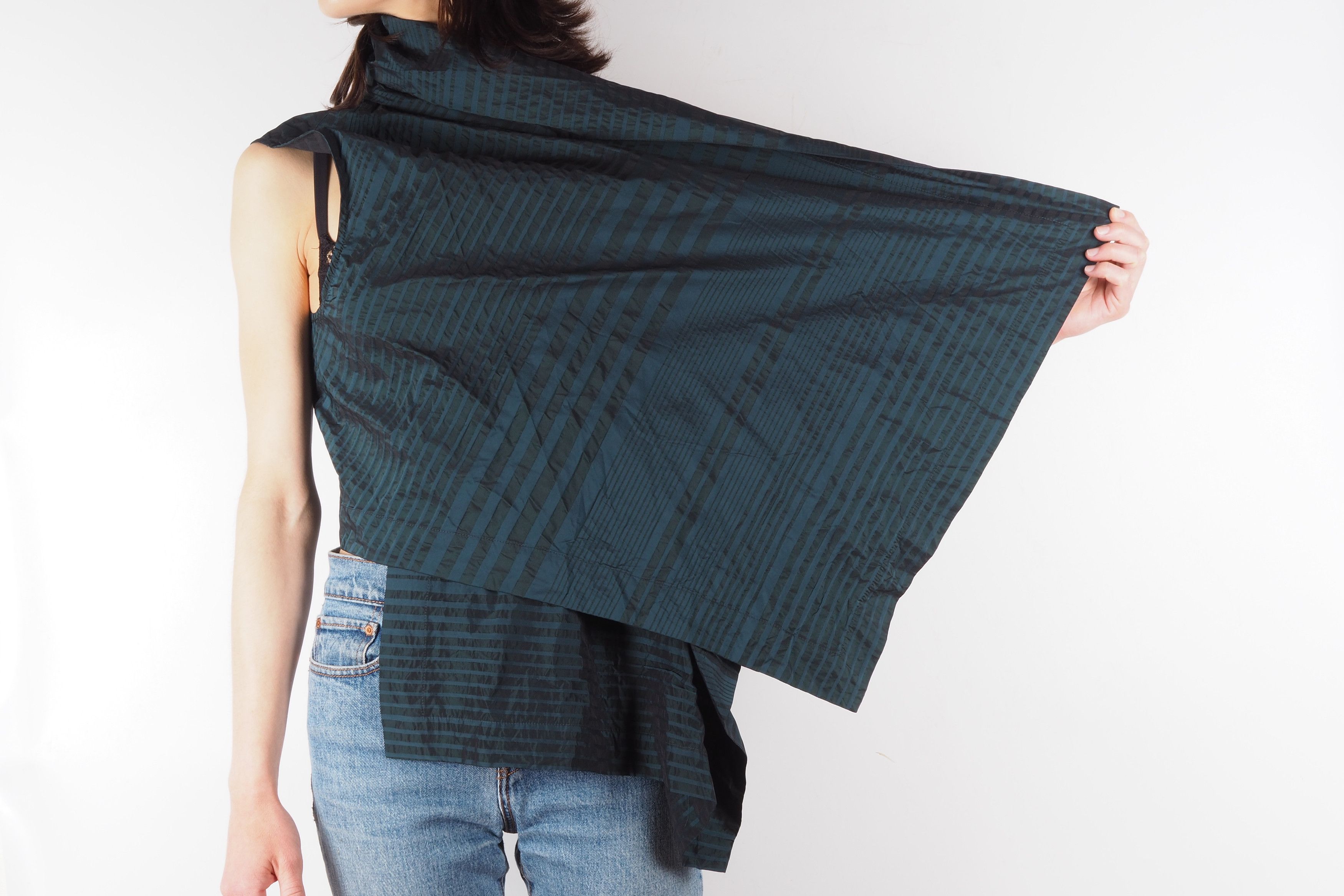 Designer × Rundholz × Sarah Pacini Oska Lightweight Sleeveless Green Open Cape Vest Jacket Top Size M / US 6-8 / IT 42-44 - 5 Thumbnail