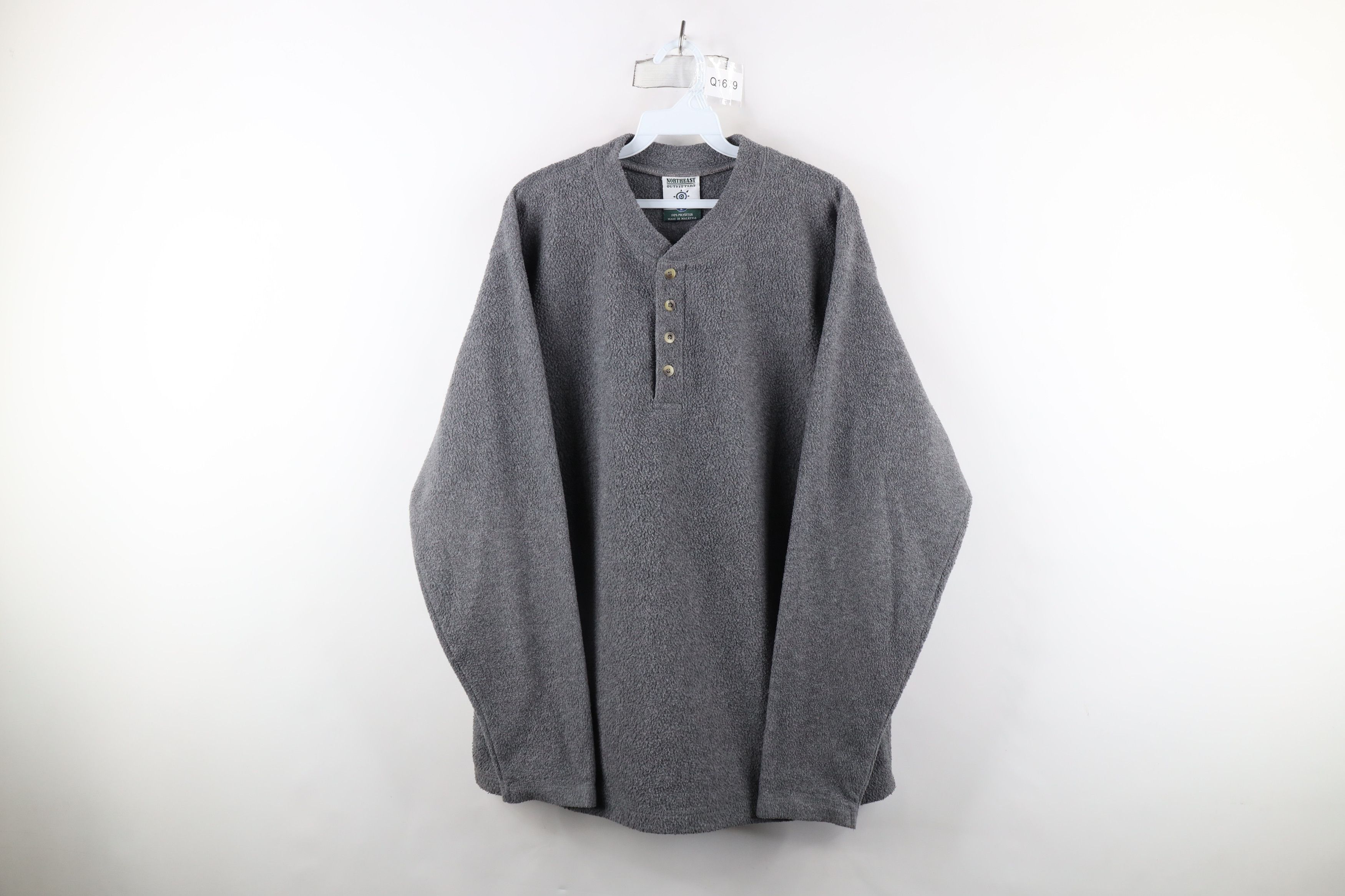 Vintage Vintage 90s Streetwear Blank Fleece Henley Sweater Gray Size US L / EU 52-54 / 3 - 1 Thumbnail