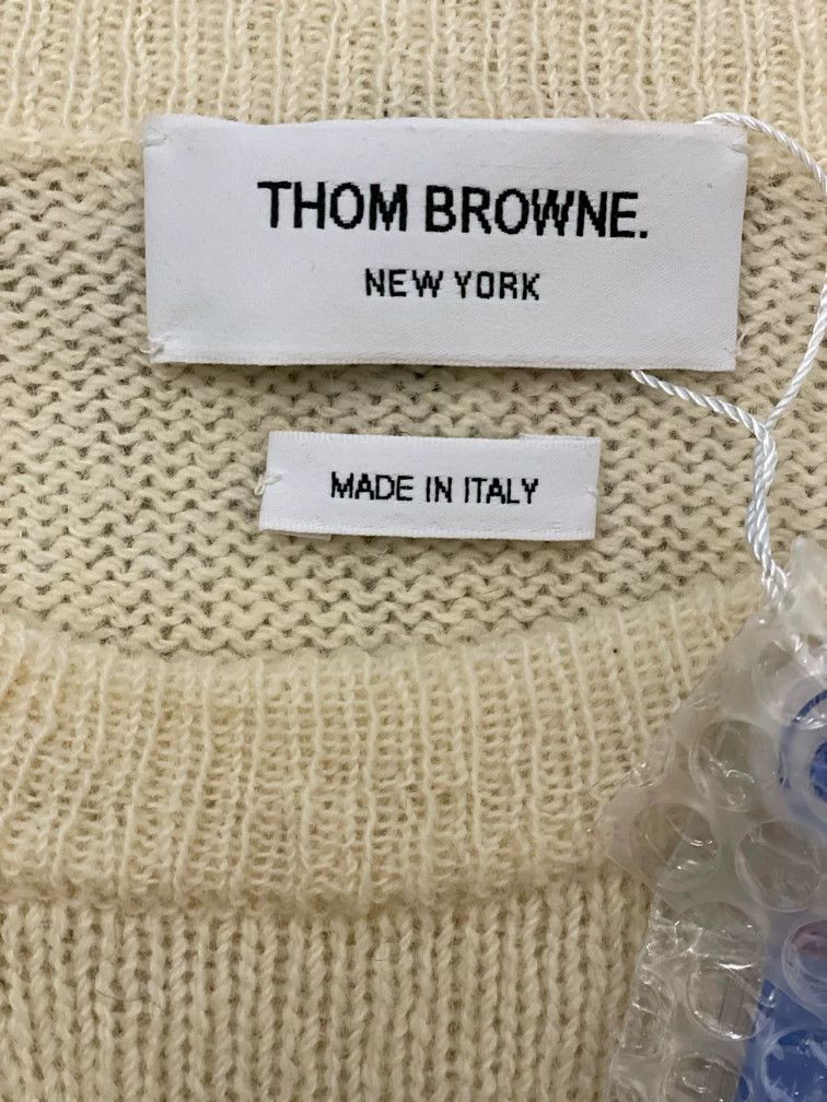 Thom Browne Thom browne Beige four-striped round-neck wool sweater 2504 Size US L / EU 52-54 / 3 - 5 Thumbnail