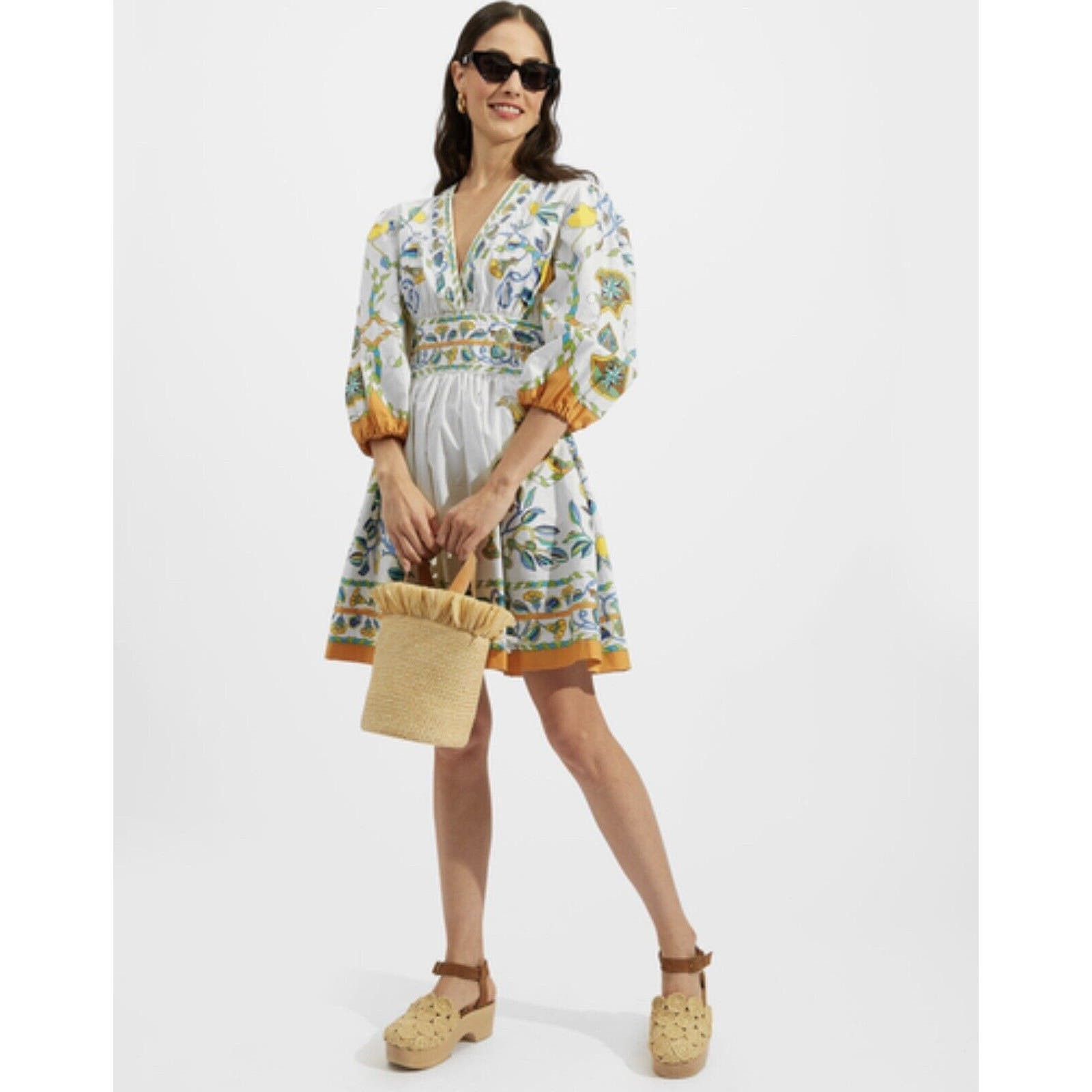 image of La Doublej Margherita Lemon-Print Cotton-Poplin Mini Dress in White, Women's (Size Small)
