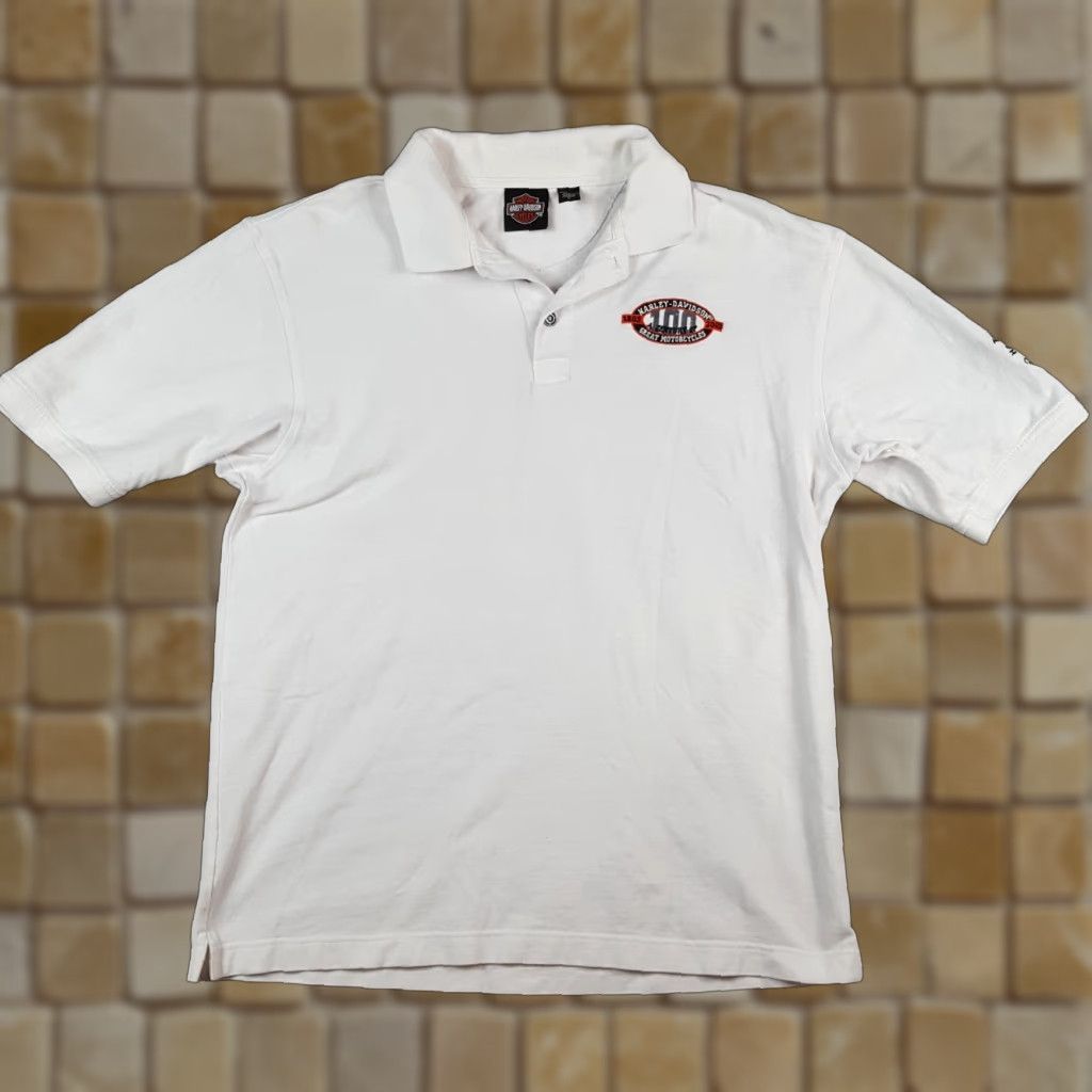 Harley Davidson Harley-Davidson 100 Year Anniversary VTG Motorcycle Polo Shirt Size L White Biker Work Polo Shirt Size US L / EU 52-54 / 3 - 1 Thumbnail