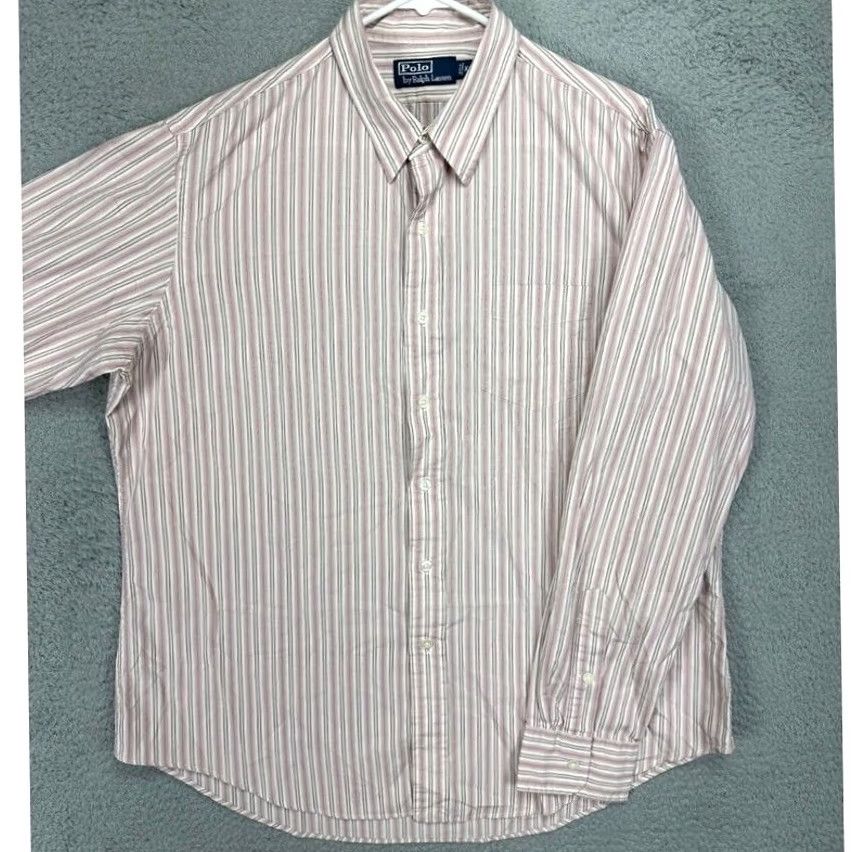 Polo Ralph Lauren Polo Ralph Lauren Button-Up Shirt Mens XL Pink Striped Long Sleeve Button-Down Shirt Size US XL / EU 56 / 4 - 2 Thumbnail