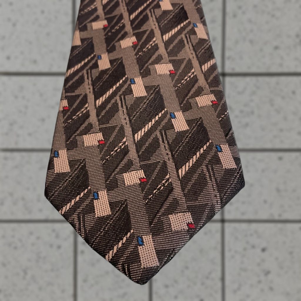 Vintage VINTAGE TREVIRA Collection Tie Men 3" Gray Steel Punk 58" Cybergoth USA Made Abstract Geometric 90s Mens Size ONE SIZE - 1 Thumbnail