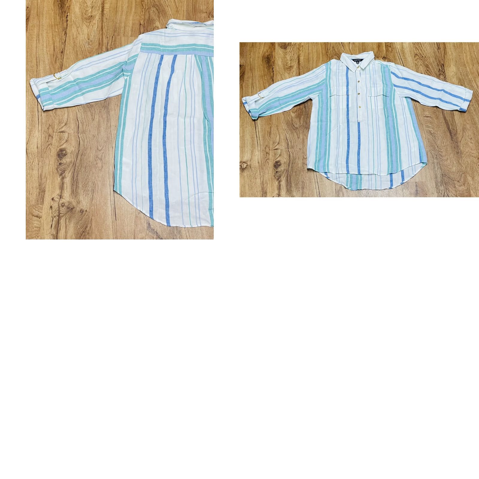 Vintage VINTAGE Ellen Tracy Shirt Womens 3/4 Sleeve Pullover Medium White Blue Green Chambray Buttoned Collar Casual 90s Regular Knit/ Cotton Blend Size M / US 6-8 / IT 42-44 - 9 Thumbnail