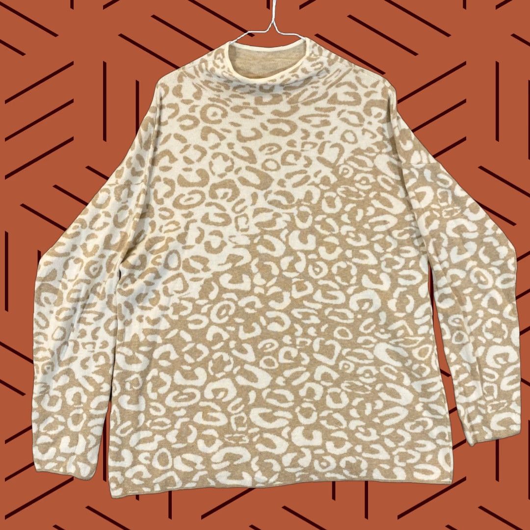 J.McLaughlin VINTAGE J. McLaughlin Sweater Women's Large Brown Animal Print Pullover Long Sleeve Casual Winter Size L / US 10 / IT 46 - 1 Thumbnail