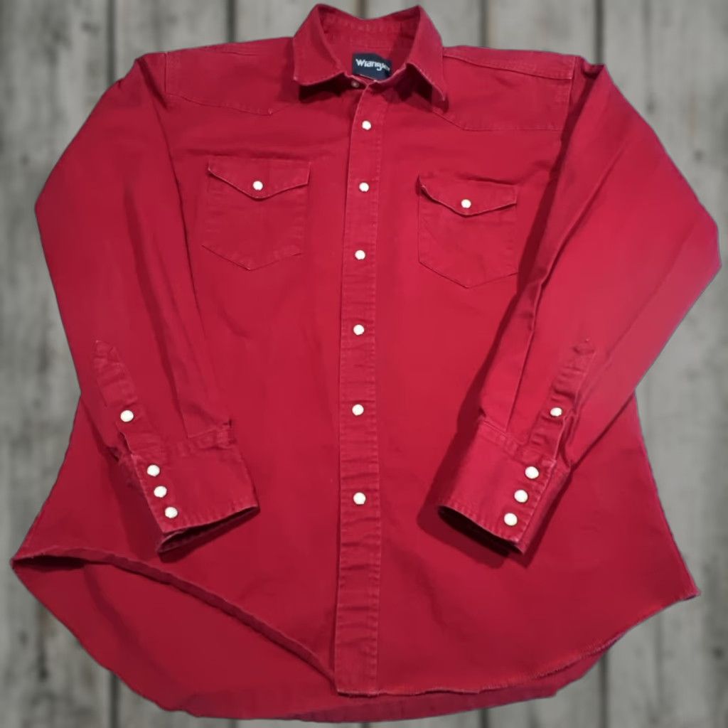 Wrangler VINTAGE Wrangler Pearl Snap Western Shirt Mens 17-36 Regular Long Tails Red Size US XL / EU 56 / 4 - 1 Thumbnail