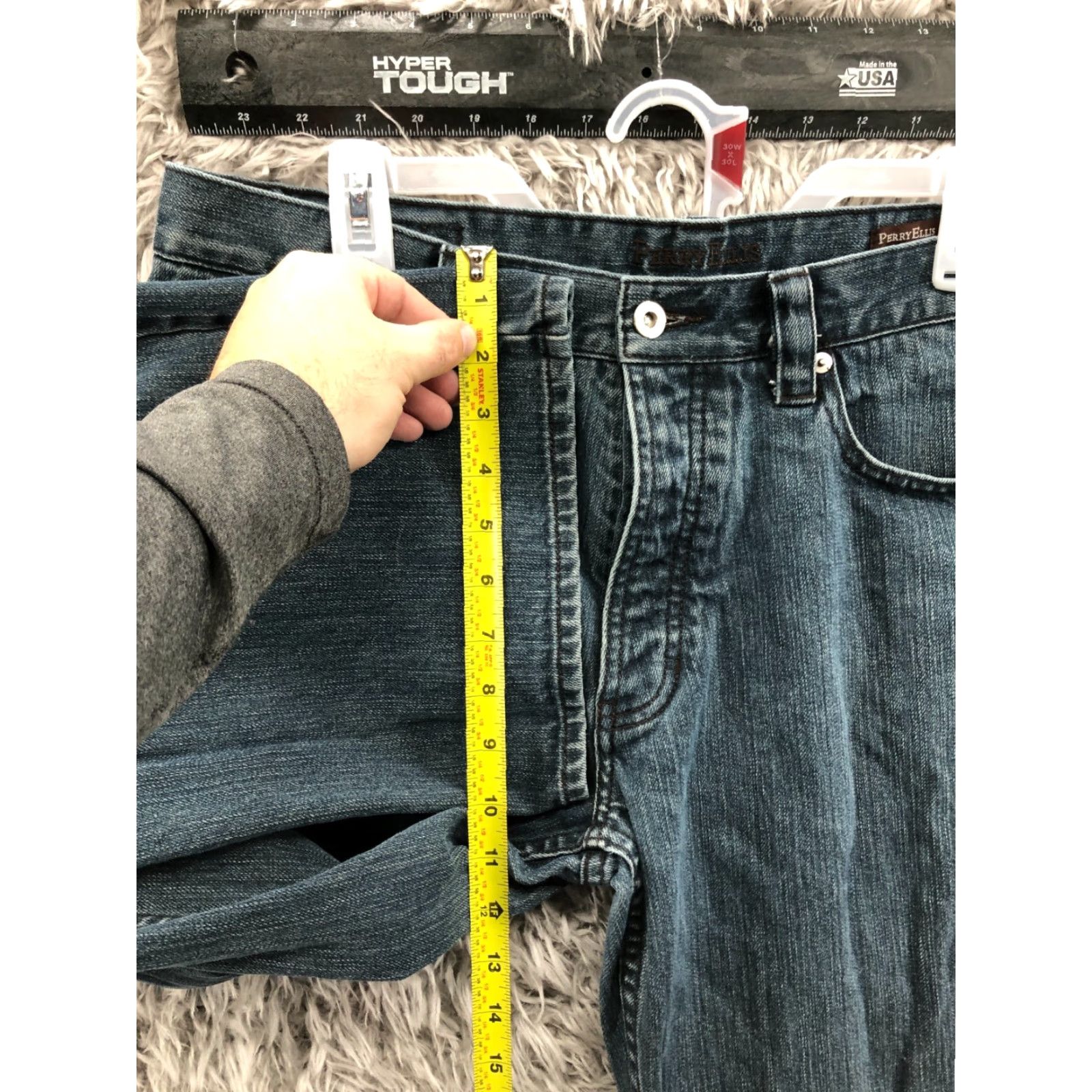 Perry Ellis Perry Ellis Jeans 34x32 Mens Dark Wash Blue Denim Mid Rise Straight Leg 5-Pocket 34 Regular Blue Size US 34 / EU 50 - 4 Thumbnail