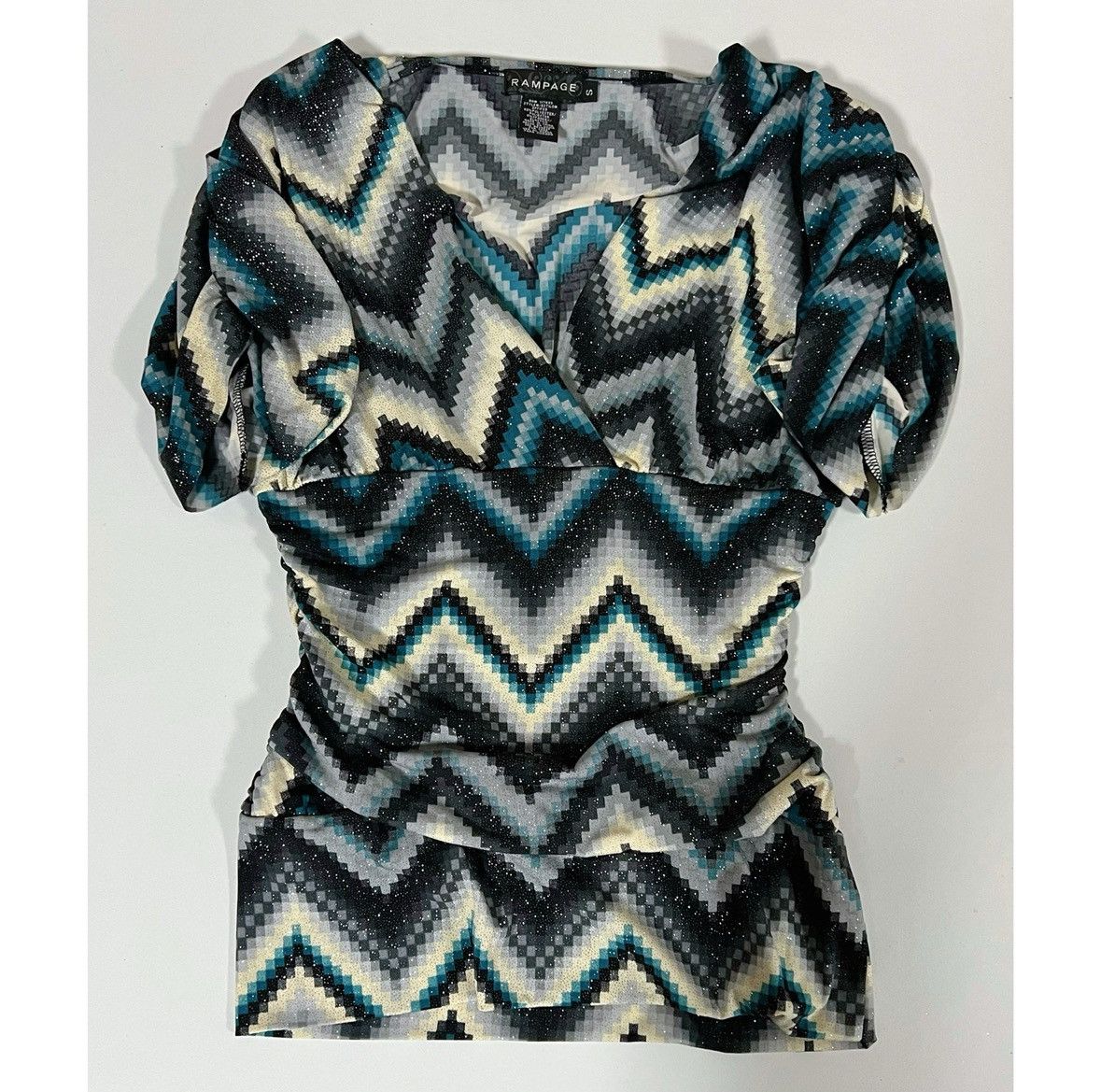 Japanese Brand Rampage Blue Glitter Zig-Zag Y2K Shirt Top Blouse Size S 💙🖤✨ Size S / US 4 / IT 40 - 1 Thumbnail