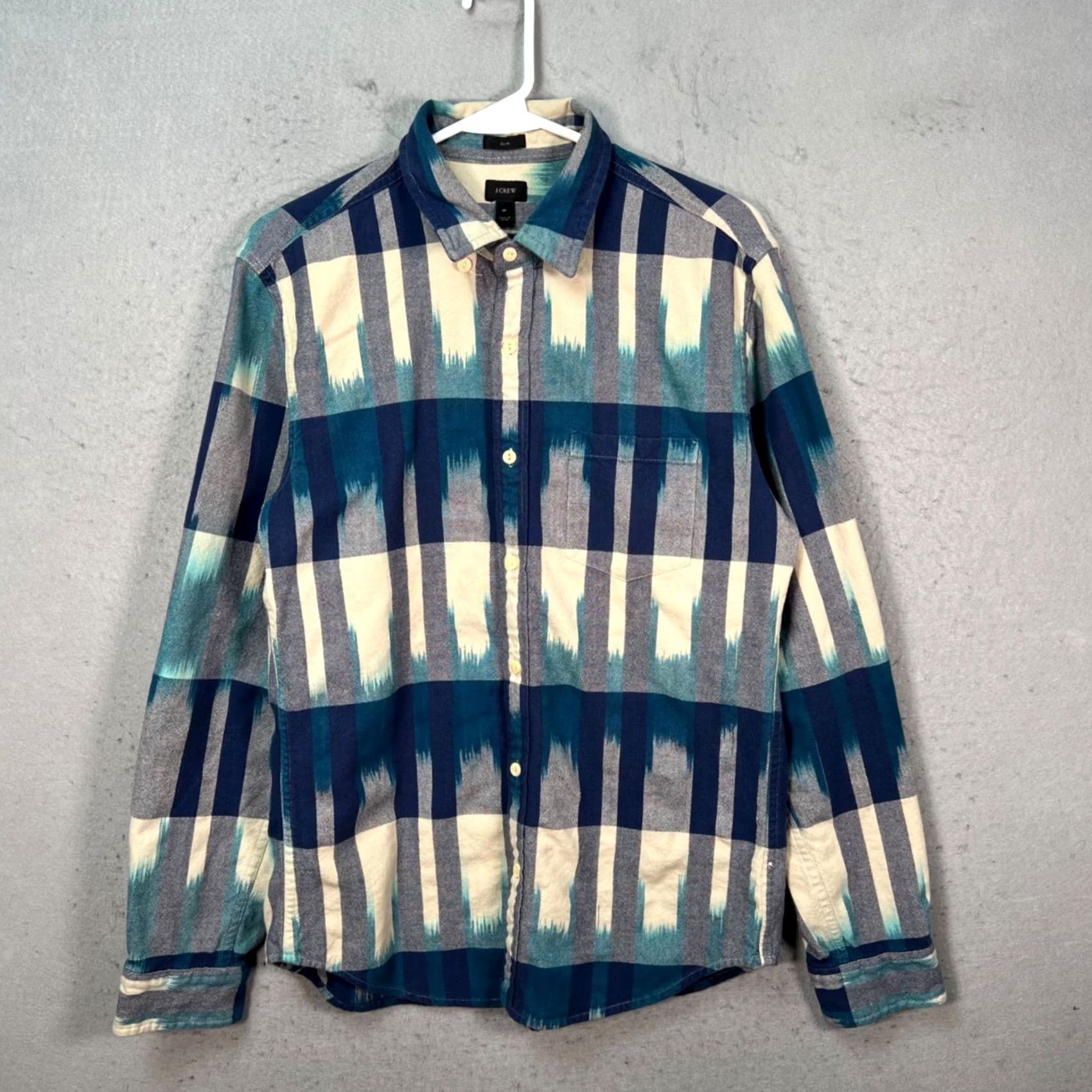 J.Crew J.CREW Mens Medium Slim Plaid Button-Down Shirt Blue/Tan 100% Cotton, Long Sleeve, Classic Slim Fit, Button-Up, Casual, Regular Size, Men Size US M / EU 48-50 / 2 - 2 Thumbnail