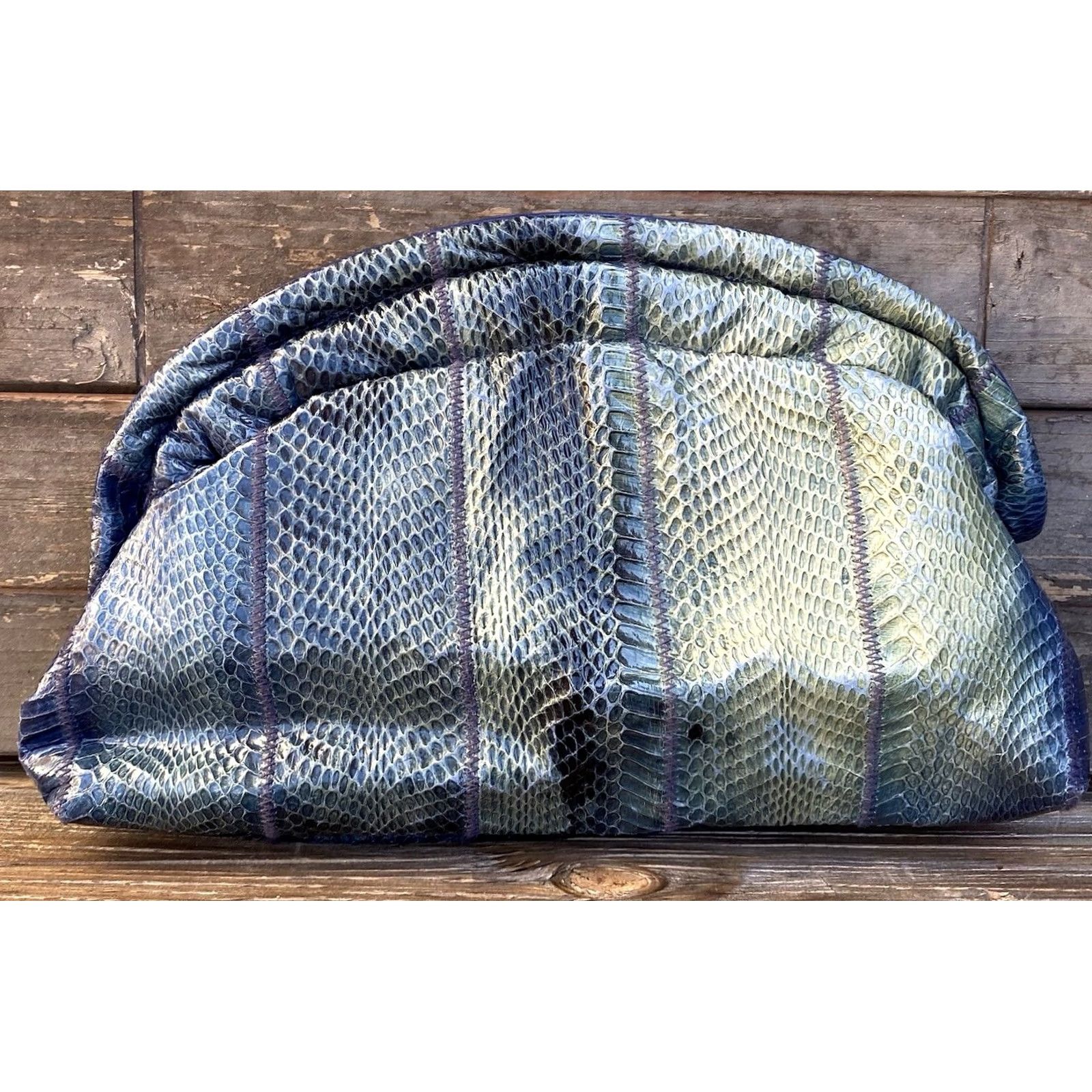 Vintage VINTAGE Morgan Taylor Leather Snakeskin Handbag Blue Purse Bag Womens Shoulder Bag 1980s Glitter Size ONE SIZE - 3 Thumbnail