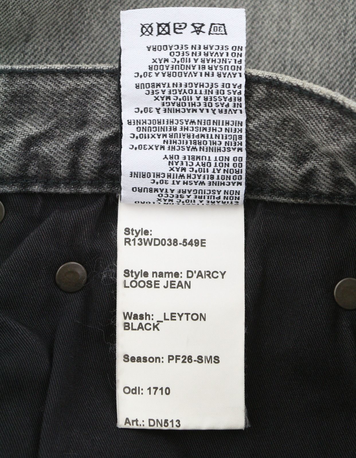 R13 D'ARCY LOOSE 25 Leyton Black Distress PF26 Jeans 88926 Size 25" / US 0 / IT 36 - 9 Thumbnail