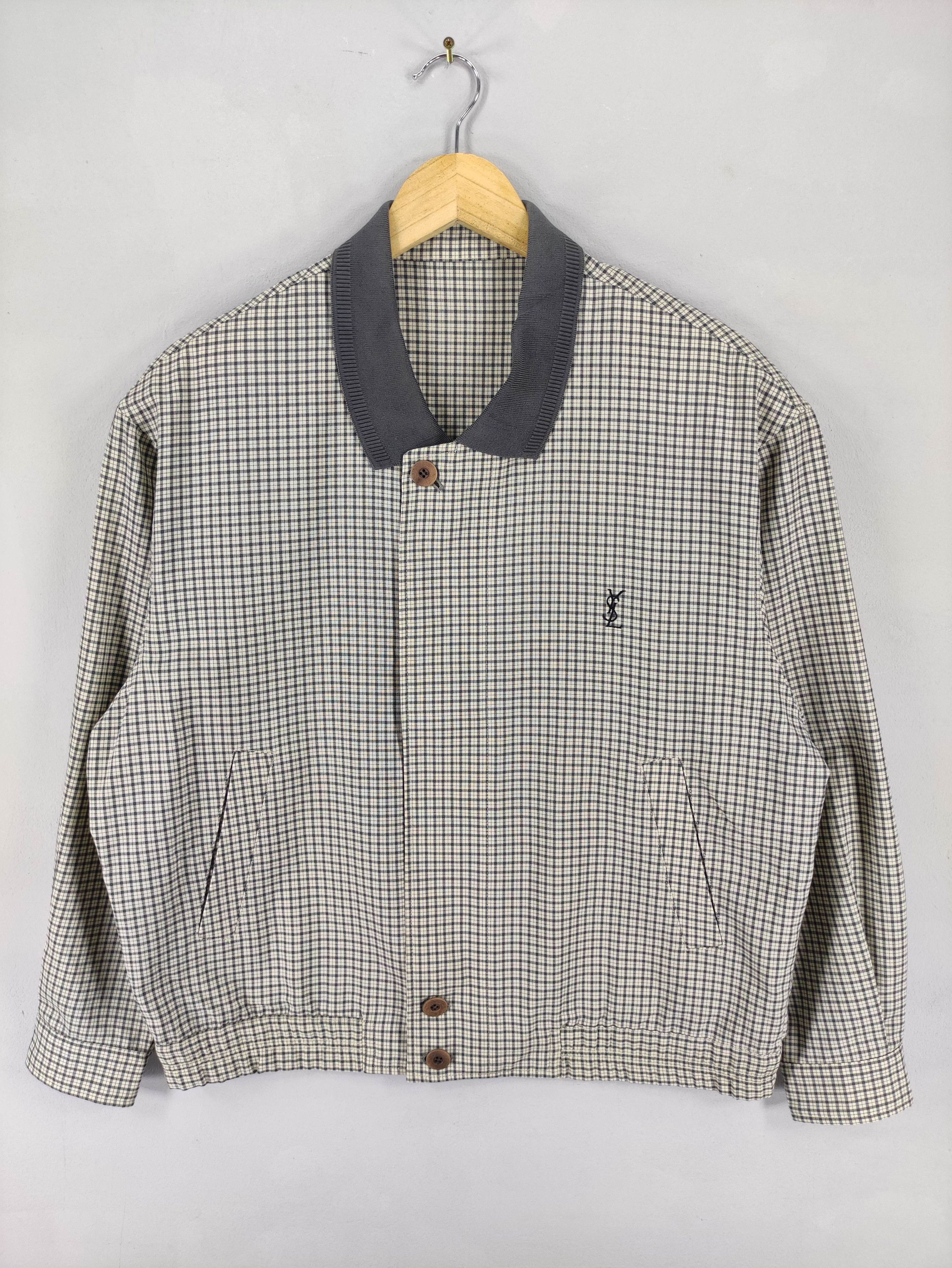 Vintage Vintage Yves Saint Laurent Chekered Jacket Zipper Size US L / EU 52-54 / 3 - 1 Thumbnail