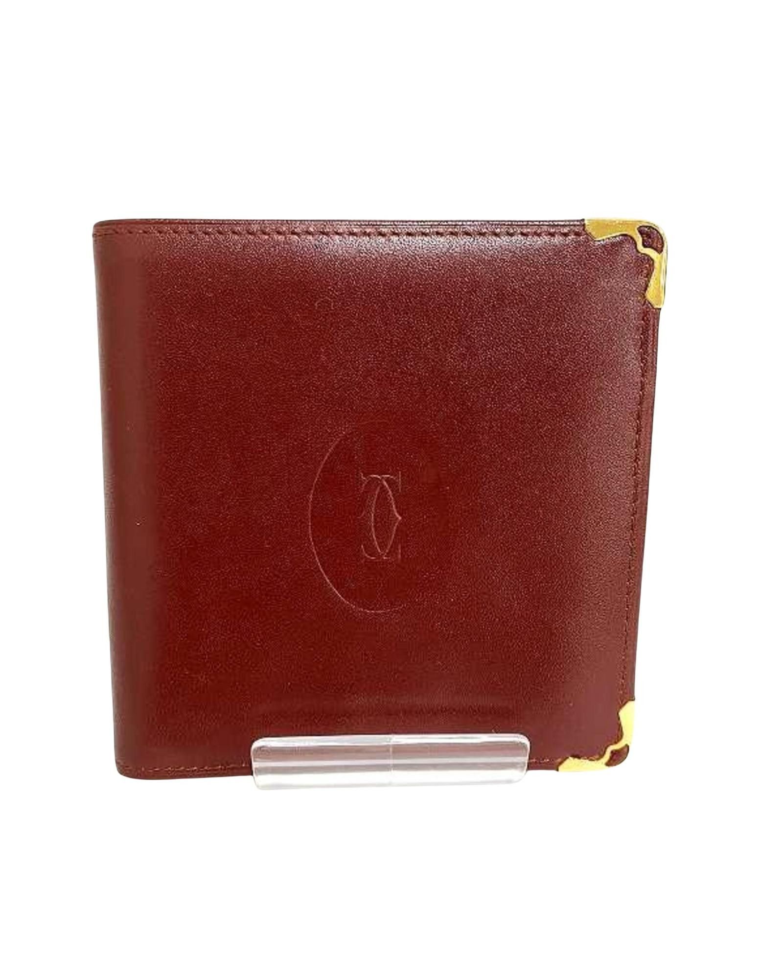 image of Timeless Bordeaux Leather Coin Purse By Cartier Must in Burgundy, Women's