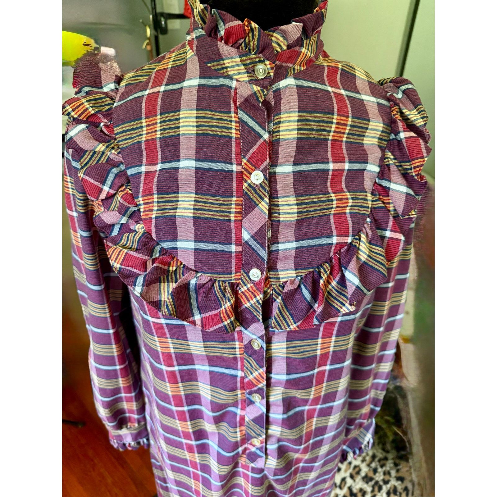 Vintage Vintage 70s Purple Plaid Prairie Long Sleeve Midi Dress Med Size M / US 6-8 / IT 42-44 - 7 Thumbnail