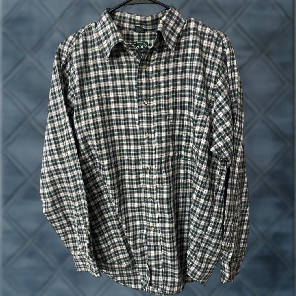 Izod VINTAGE IZOD Denim Shirt Mens L Large Green Blue Plaid Camp Long Sleeve Shirt Size US L / EU 52-54 / 3 - 1 Thumbnail