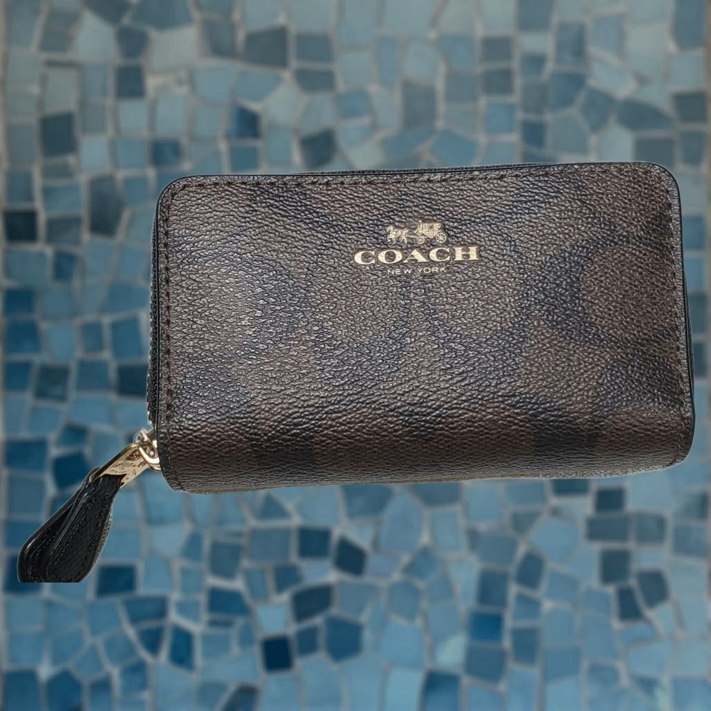 Coach Coach Signature C PVC Small Double Zip Coin Purse Brown / Black F63975 Size ONE SIZE - 1 Thumbnail