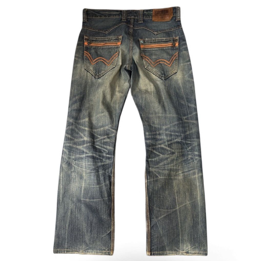 Seditionaries Vintage y2k Baggy Edwin 424XV Orange Stich Distressed Denim Size US 32 / EU 48 - 3 Thumbnail