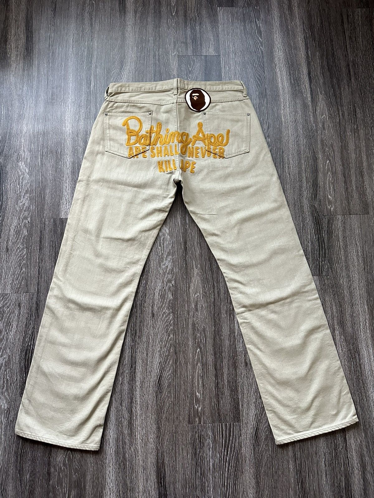 image of Bape Light Tan Beige Chainstitch Big Logo Denim Ape Asnka, Men's (Size 36)