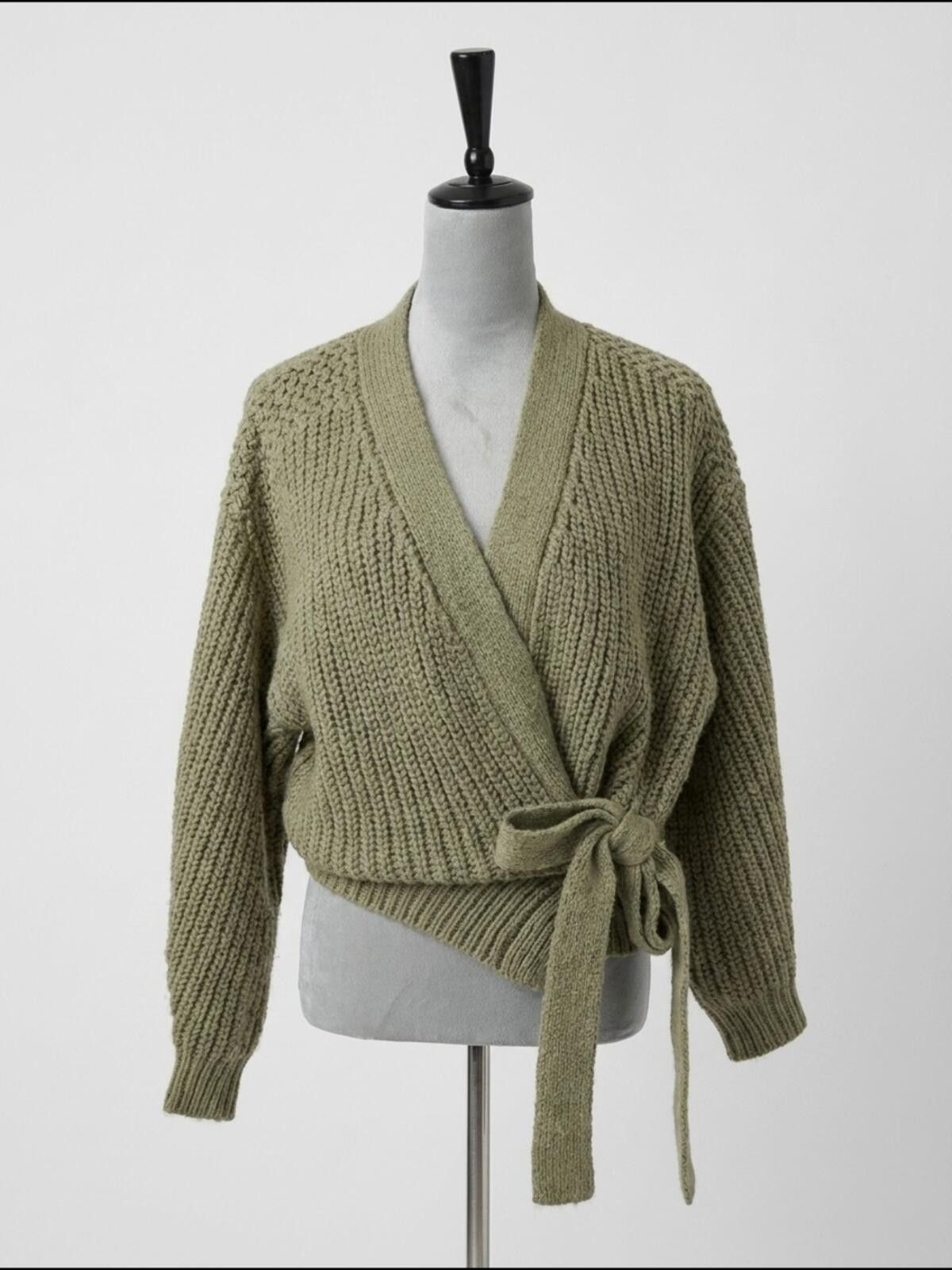 Zara Olive Green Wrap Knit Sweater with Tie Belt Size S / US 4 / IT 40 - 1 Thumbnail
