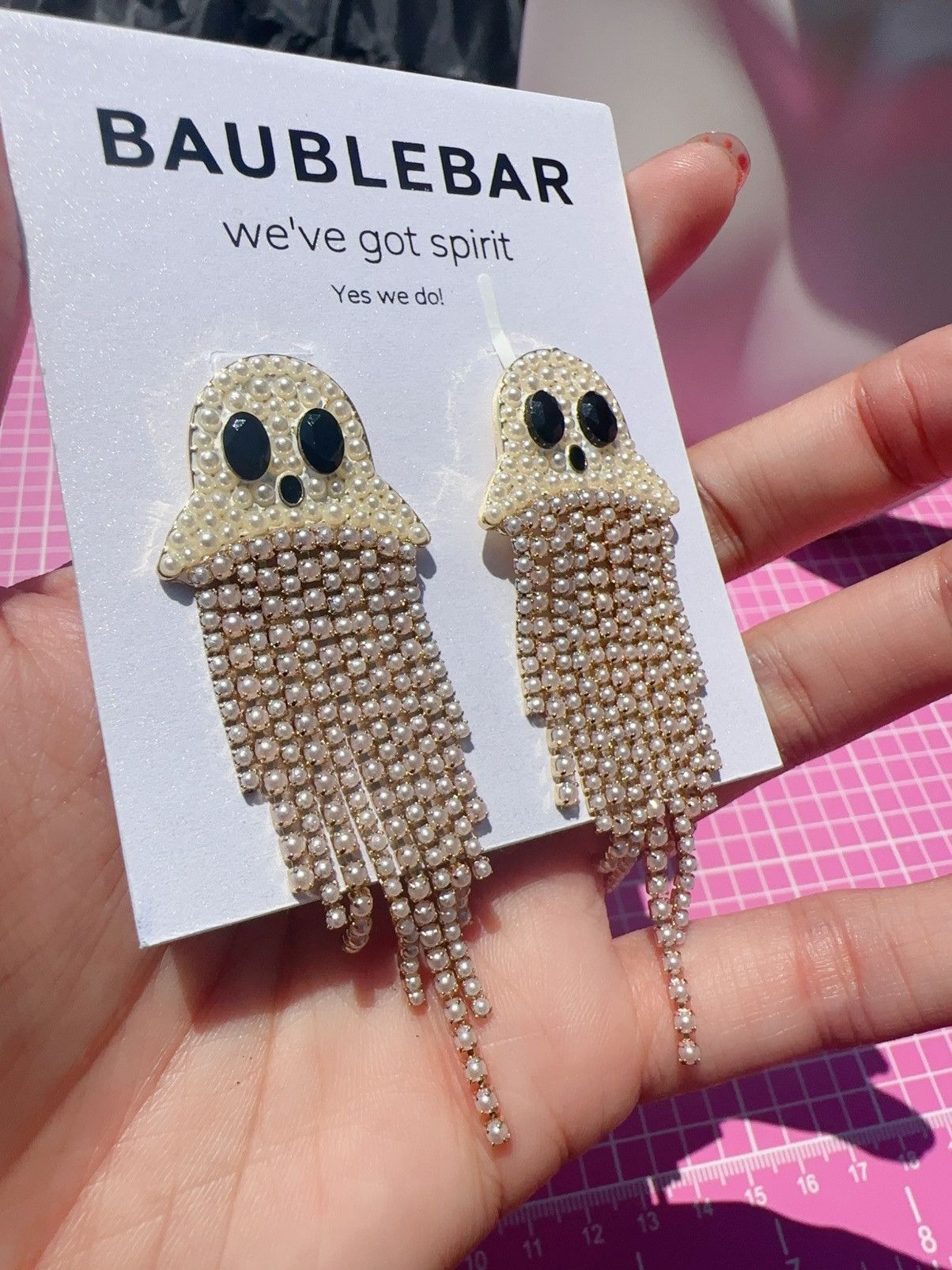 Designer Baublebar white pearl bead ghost we've got spirit Yes we do Size ONE SIZE - 2 Thumbnail