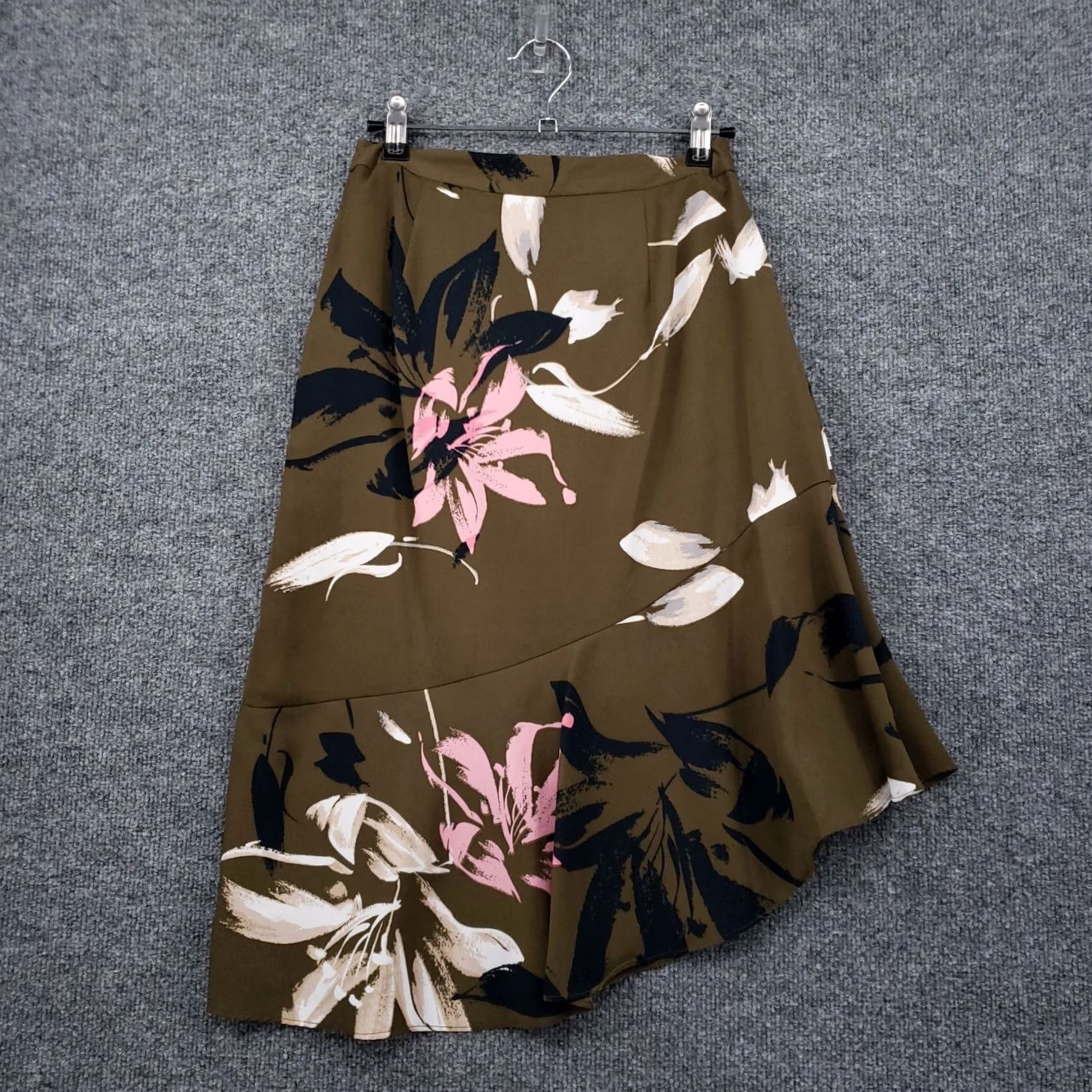 Halston Halston Skirt Womens Brown Floral A-Line Midi Ruffles Asymmetric Hem Tiered Size 2 Size 26" / US 2 / IT 38 - 2 Thumbnail