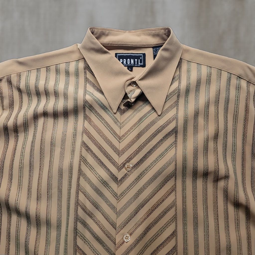 Vintage Pronti Shirt Collared Button-Up Relaxed Adult Men L Brown Polyester Knit Button Up Casual Top Size US L / EU 52-54 / 3 - 1 Thumbnail