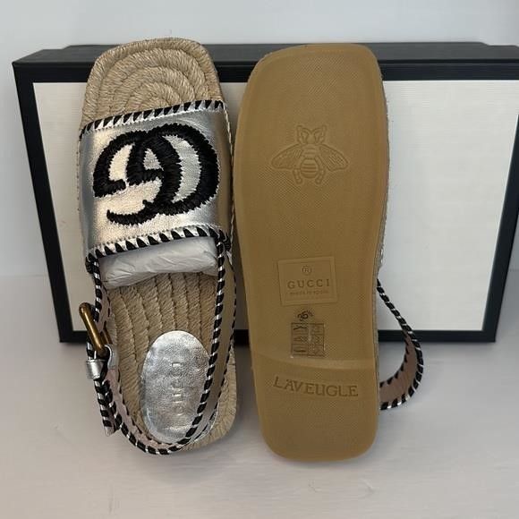 Gucci Authentic - Pilar Embroidered Double G Logo Slingback Espadr Size US 5 / IT 35 - 4 Thumbnail