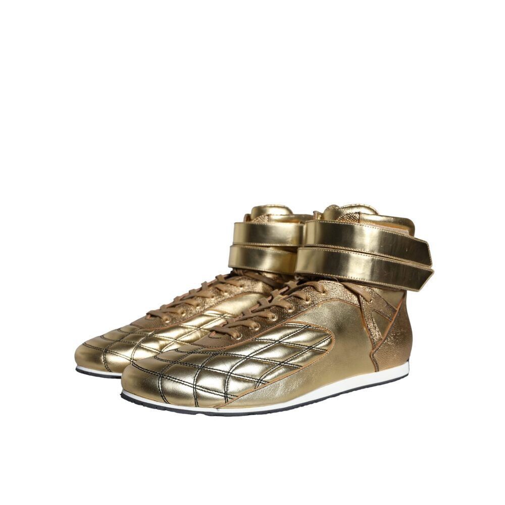 Dolce & Gabbana Dolce & Gabbana Gold Leather Sartoria High Top Sneakers Shoe Size US 11 / EU 44 - 3 Thumbnail