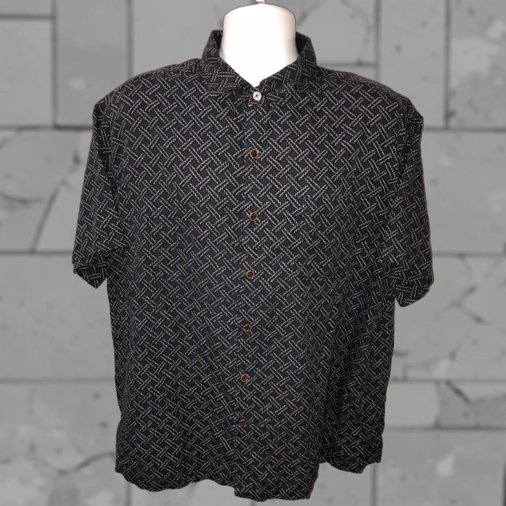 Nat Nast Nat Nast Mens Geometric Short Sleeve Button Front Shirt XL Silk/Cotton Black Size US XL / EU 56 / 4 - 1 Thumbnail