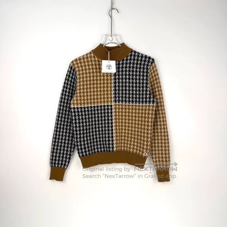 Hermes Hermes Gray Beige Houndstooth Cashmere Metal Logo Sweater Size XS / US 0-2 / IT 36-38 - 3 Thumbnail