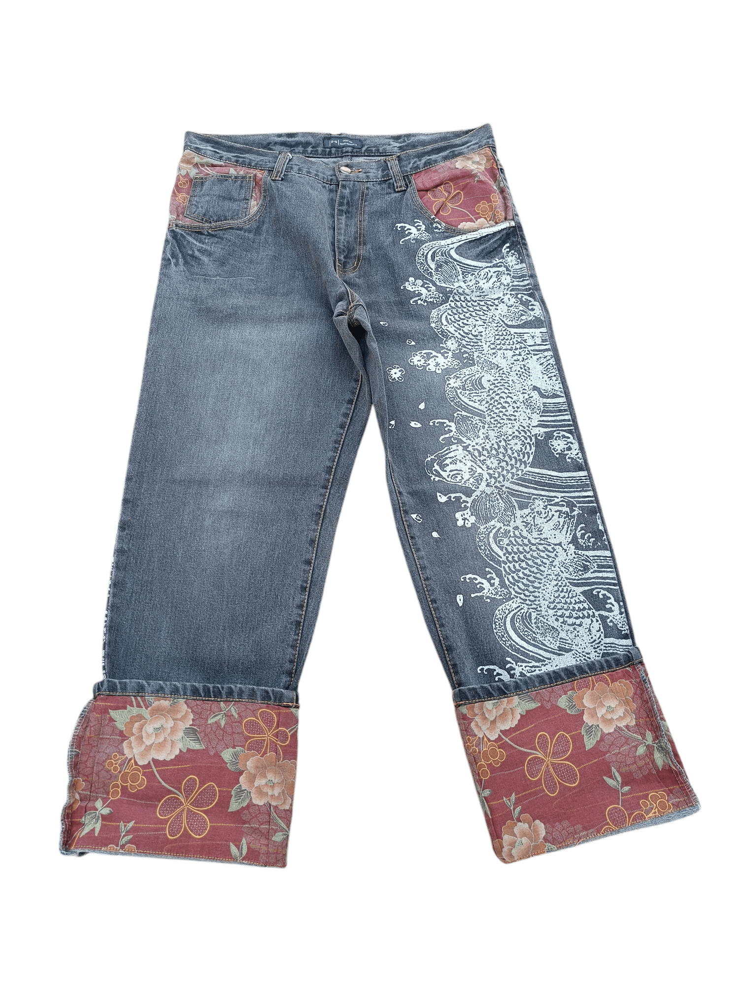 RARE 🔥 Japanese Brand B-S Printed Koi Fish Floral Jeans