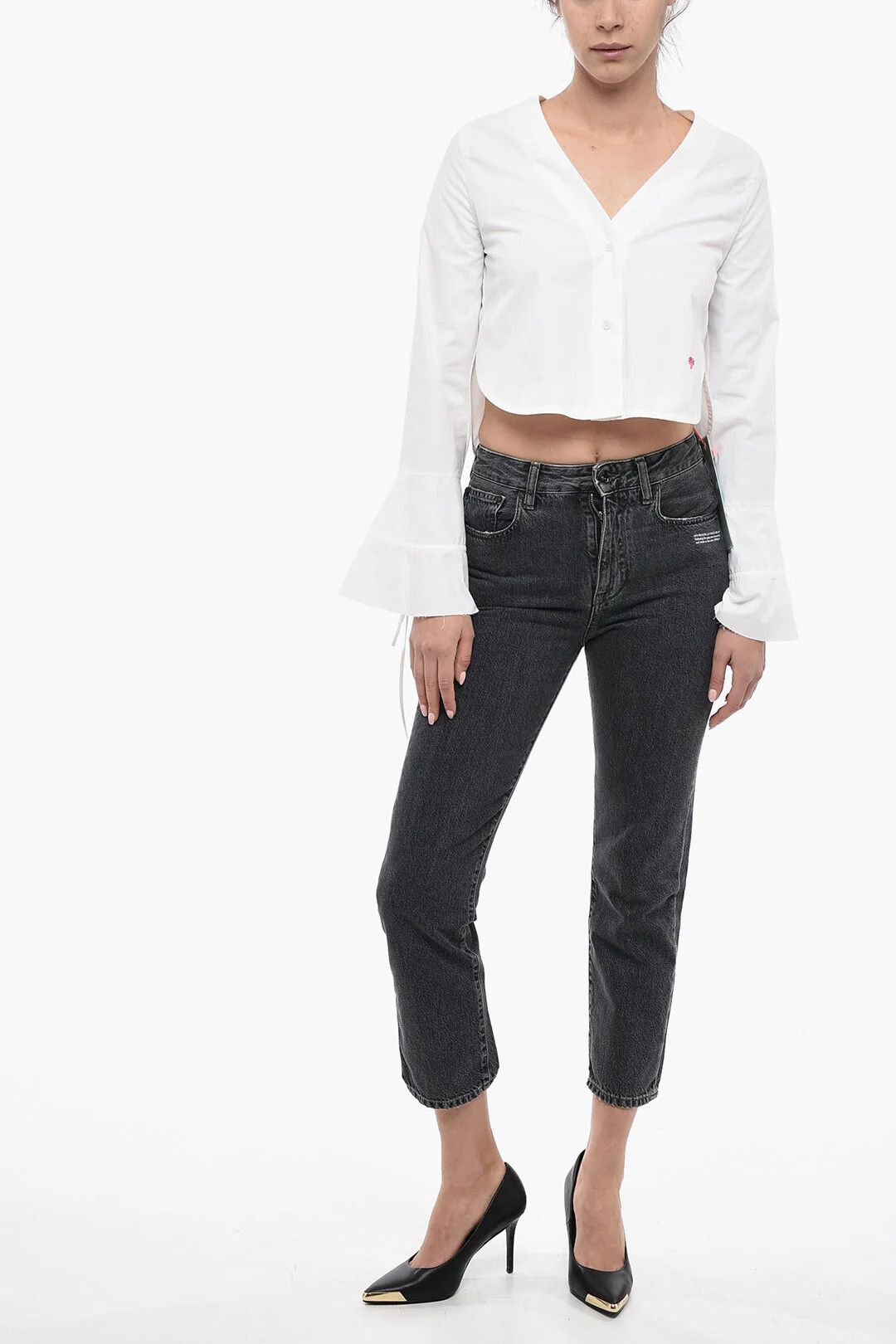 Palm Angels og1mm0326 Asymmetric Crop Blouse in White Size S / US 4 / IT 40 - 4 Thumbnail