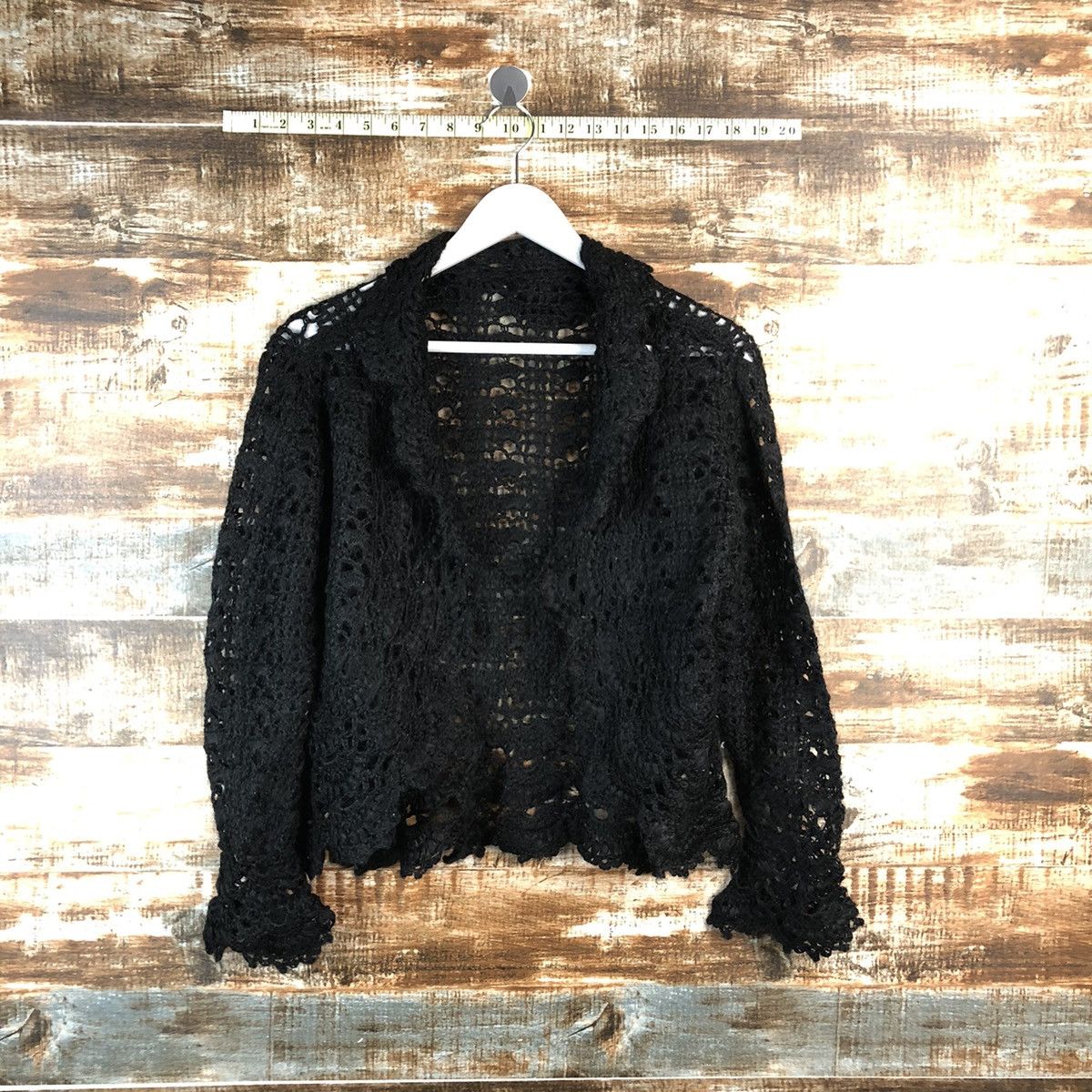 Handmade Japan vintage meshnet crochet Black knitwear #A2492 Size S / US 4 / IT 40 - 1 Thumbnail