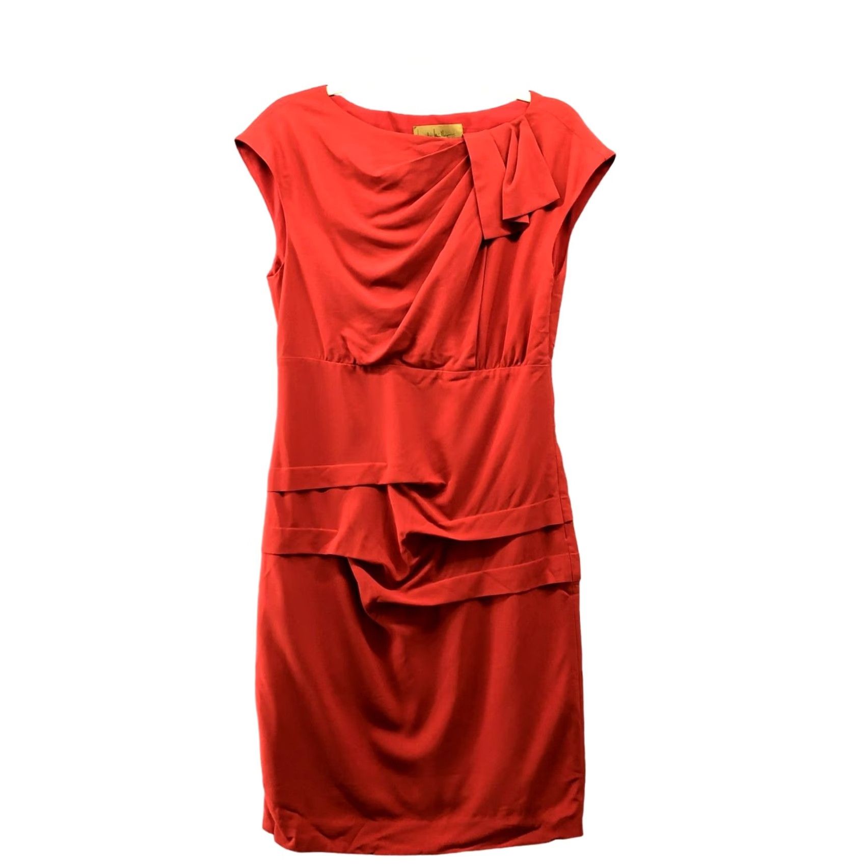 Nicole Miller Nicole Miller Sheath Dress Size 10 Red Silk Blend Cap Sleeve Pleated Formal Dress Size L / US 10 / IT 46 - 2 Thumbnail