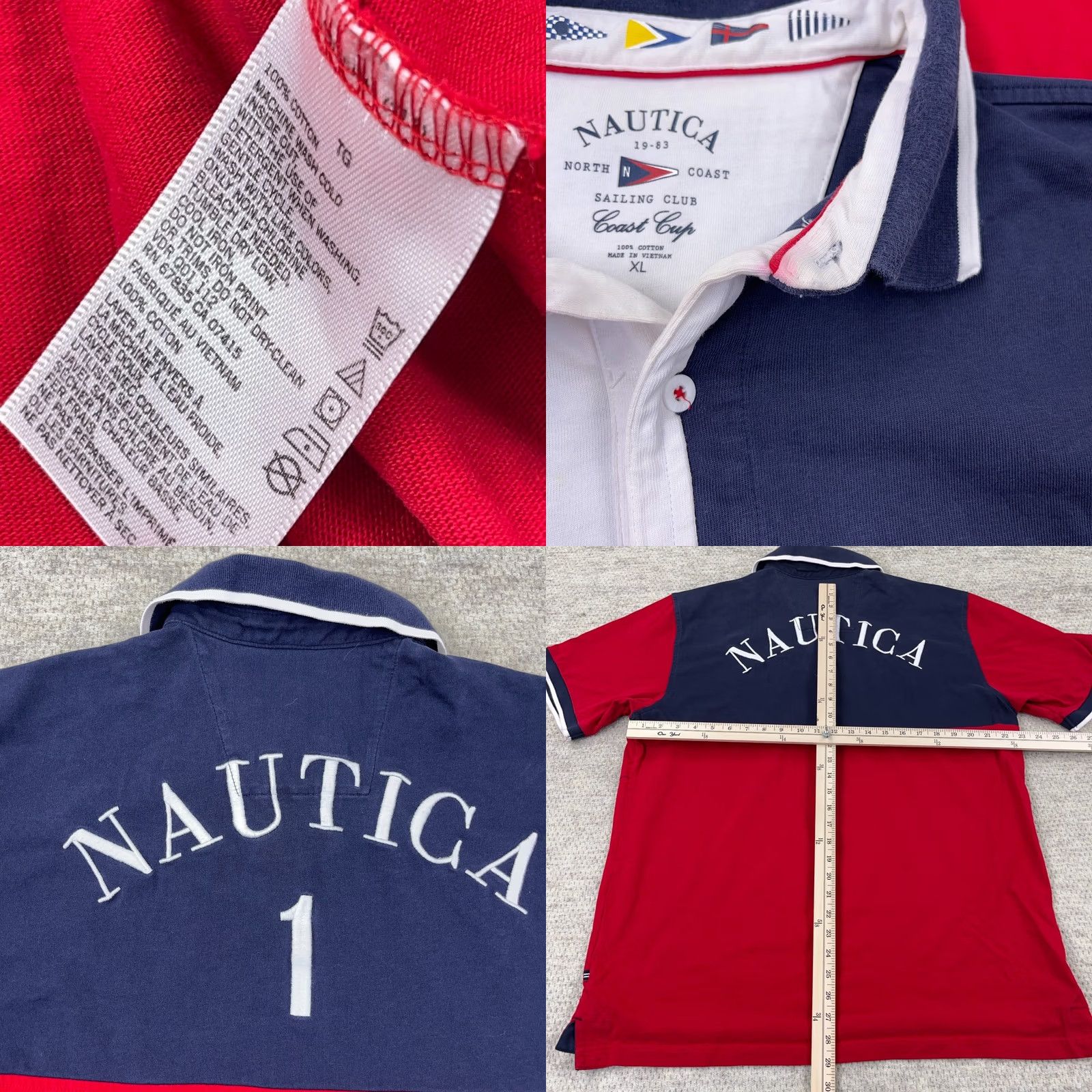 Nautica Nautica Rugby Shirt Men XL Red White Blue Colorblock Y2K Retro Flags Adult Size US XL / EU 56 / 4 - 8 Thumbnail