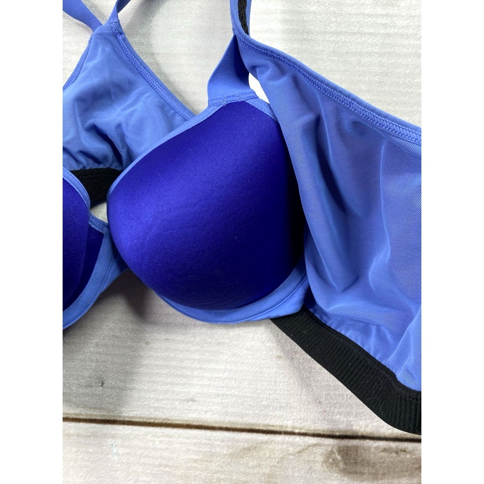 Victoria's Secret Victoria's Secret VSX Sports Bra 34D Blue Black Zip Front T Back Lined Support Peded Racerback Padded Underwire High Size ONE SIZE - 7 Thumbnail
